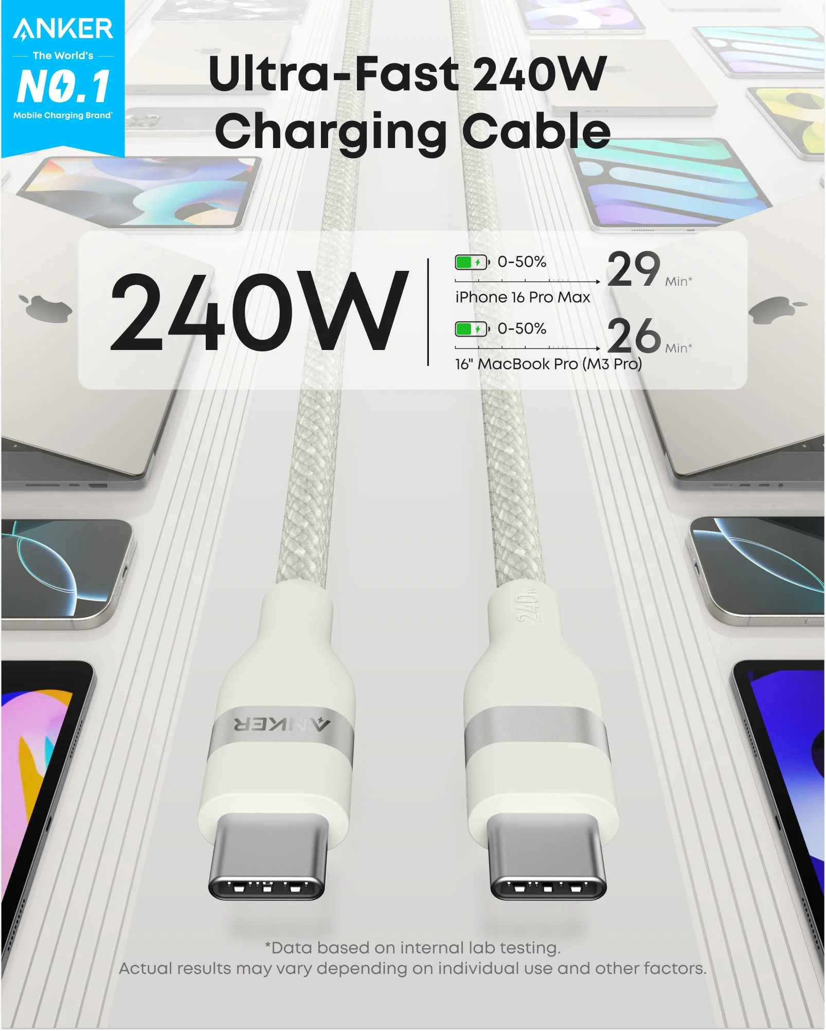 Anker USB-C to USB-C Cable (3 ft / 6 ft, 240W, Upcycled-Braided) - Image 20