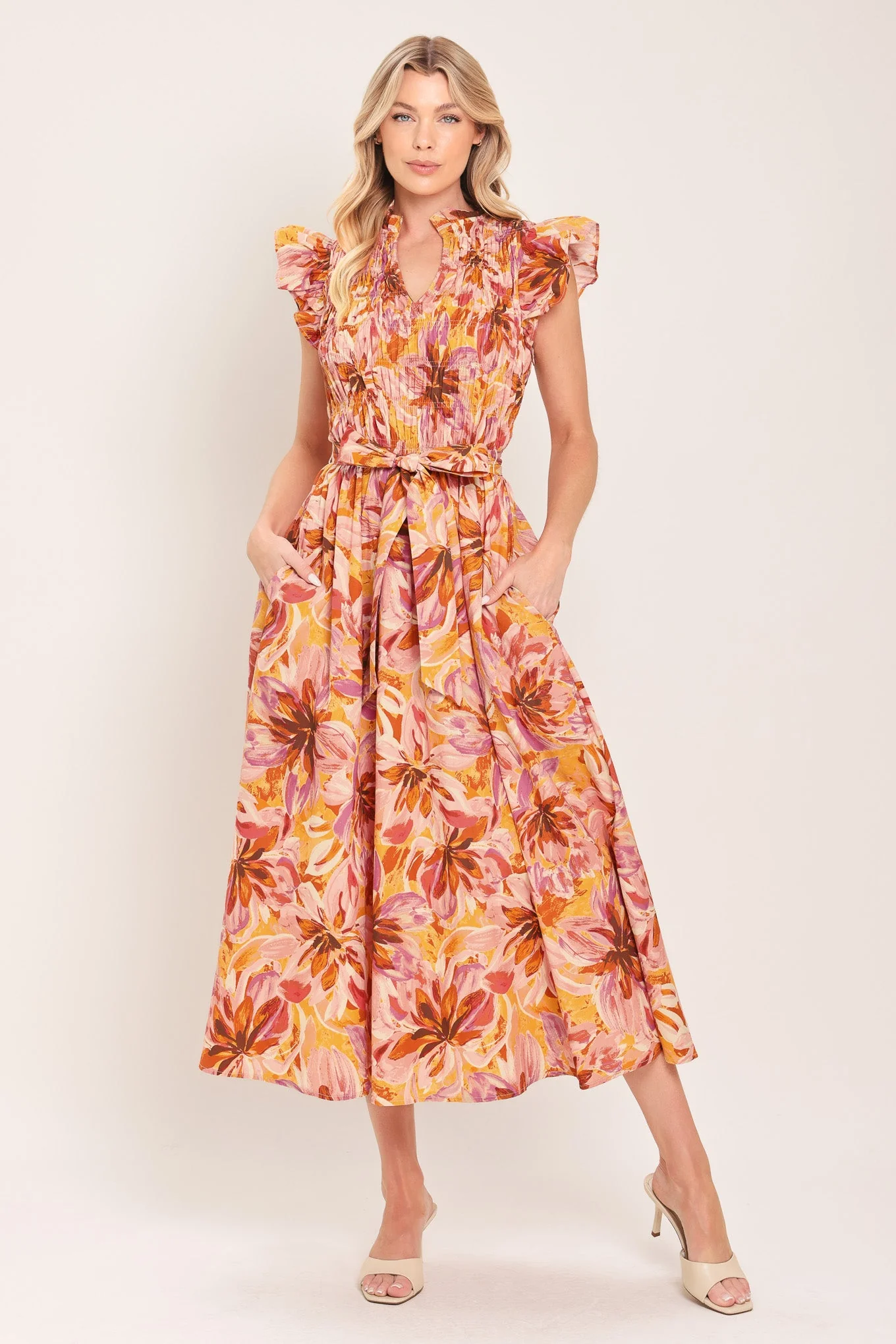 Apricot Blossom Woven Midi Dress - Image 3