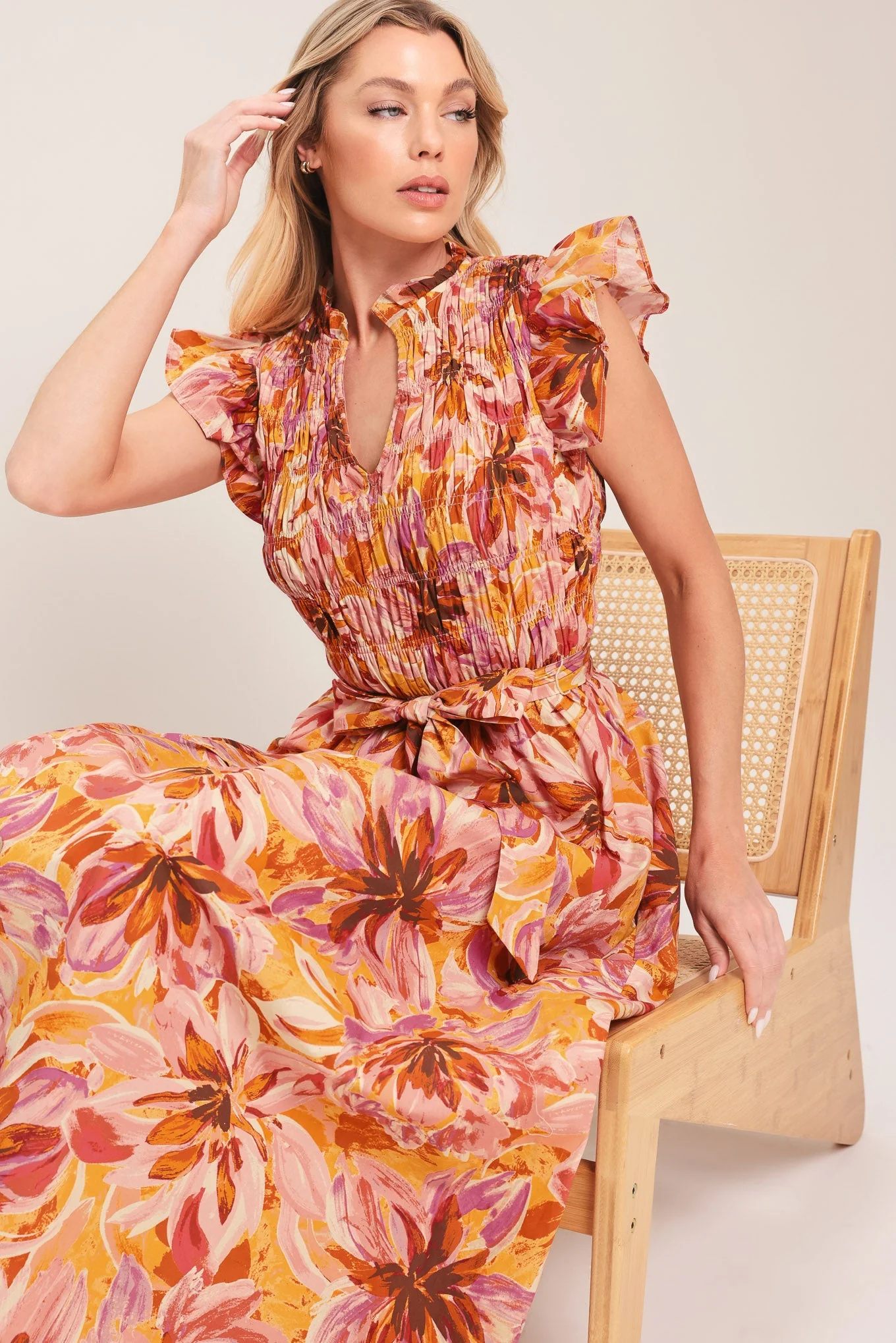 Apricot Blossom Woven Midi Dress - Image 8