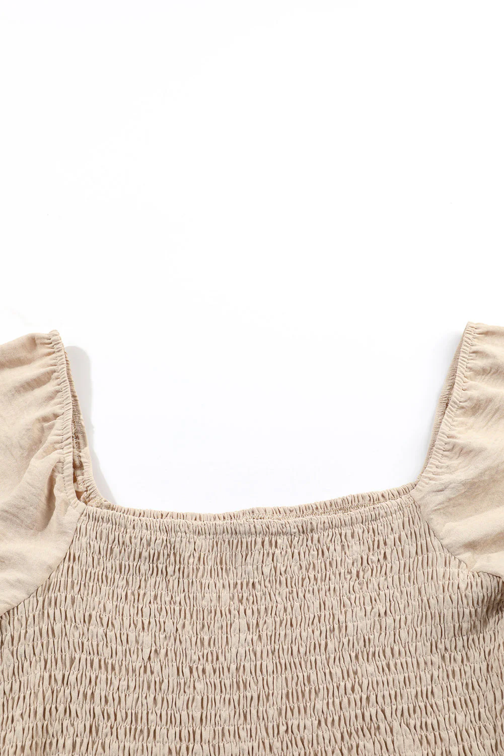 Apricot Short Bubble Sleeve Smocked Wide Leg Jumpsuit - Image 6