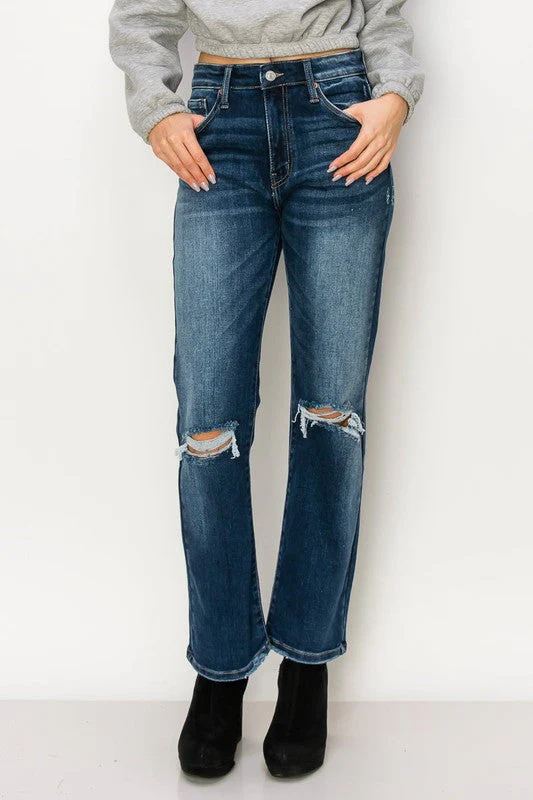 Ariel High Rise Stretch Distressed Straight Jeans - Image 11