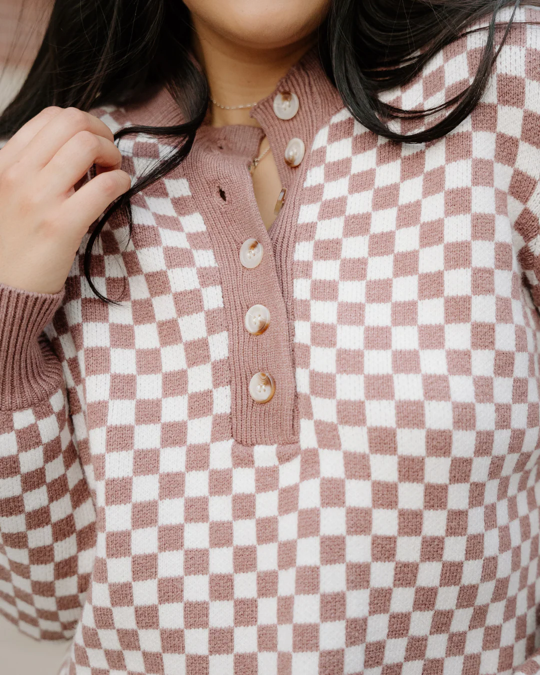 Arlo Checkered Sweater - Brown - Image 2