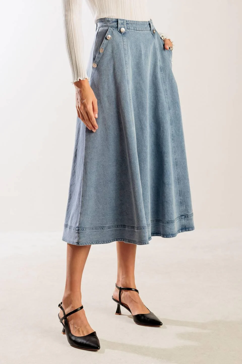 At First Glance Denim Midi Skirt - Image 6
