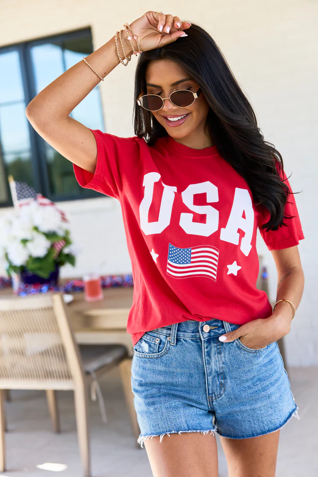 Athletic USA Flag Red Graphic Tee - Image 3