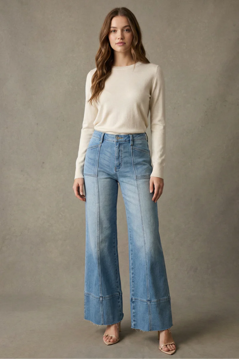 Aurora Tummy Control Eco Friendly Fabric Slim Palazzo Jeans (Medium Wash) - Image 11