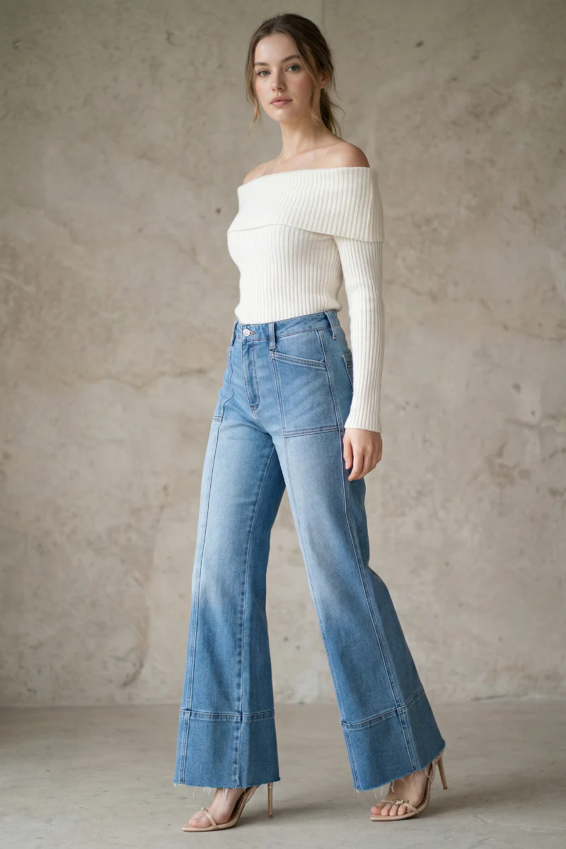 Aurora Tummy Control Eco Friendly Fabric Slim Palazzo Jeans (Medium Wash) - Image 7