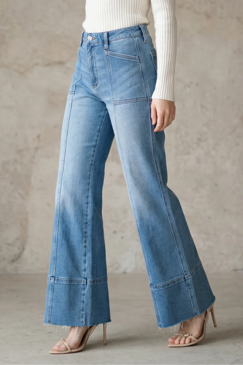 Aurora Tummy Control Eco Friendly Fabric Slim Palazzo Jeans (Medium Wash) - Image 9