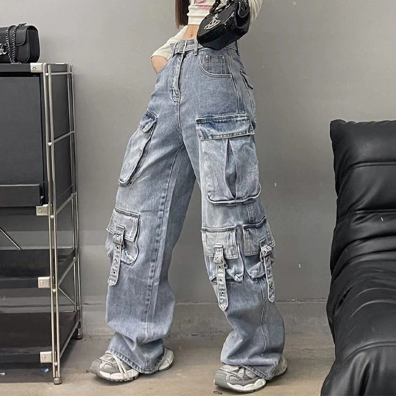 Autumn American Vintage Street Trendy Multi-pocket Workwear Jeans - Image 10
