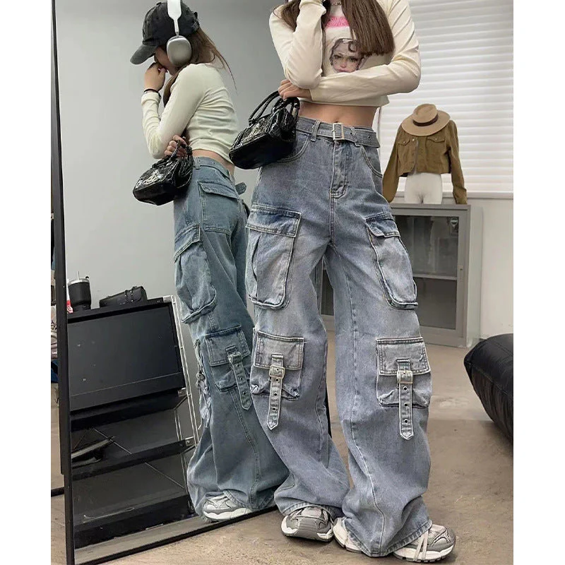 Autumn American Vintage Street Trendy Multi-pocket Workwear Jeans - Image 2