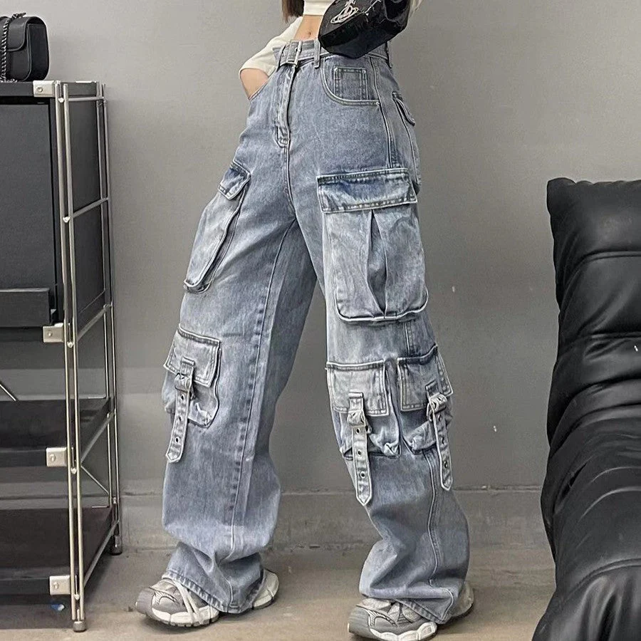 Autumn American Vintage Street Trendy Multi-pocket Workwear Jeans - Image 7