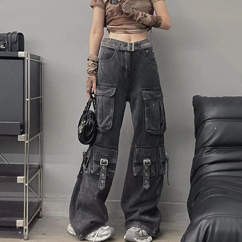Autumn American Vintage Street Trendy Multi-pocket Workwear Jeans - Image 9