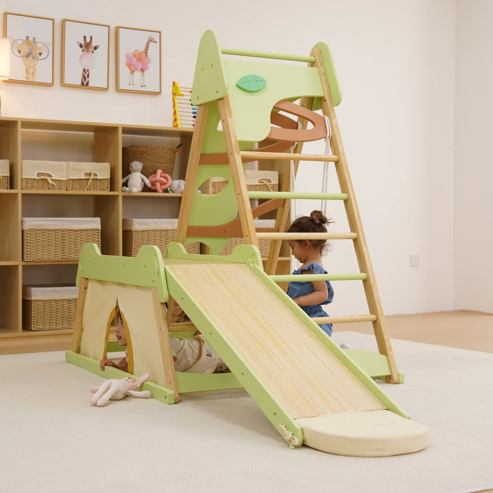 Avenlur Bush 6-in-1 Indoor Wooden Jungle Gym Climber – Montessori Toddler Playset with Slide, Rock Wall, Ladder & More - Image 2