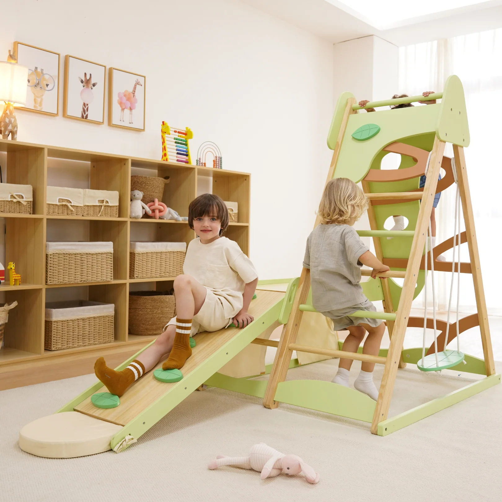 Avenlur Bush 6-in-1 Indoor Wooden Jungle Gym Climber – Montessori Toddler Playset with Slide, Rock Wall, Ladder & More - Image 7