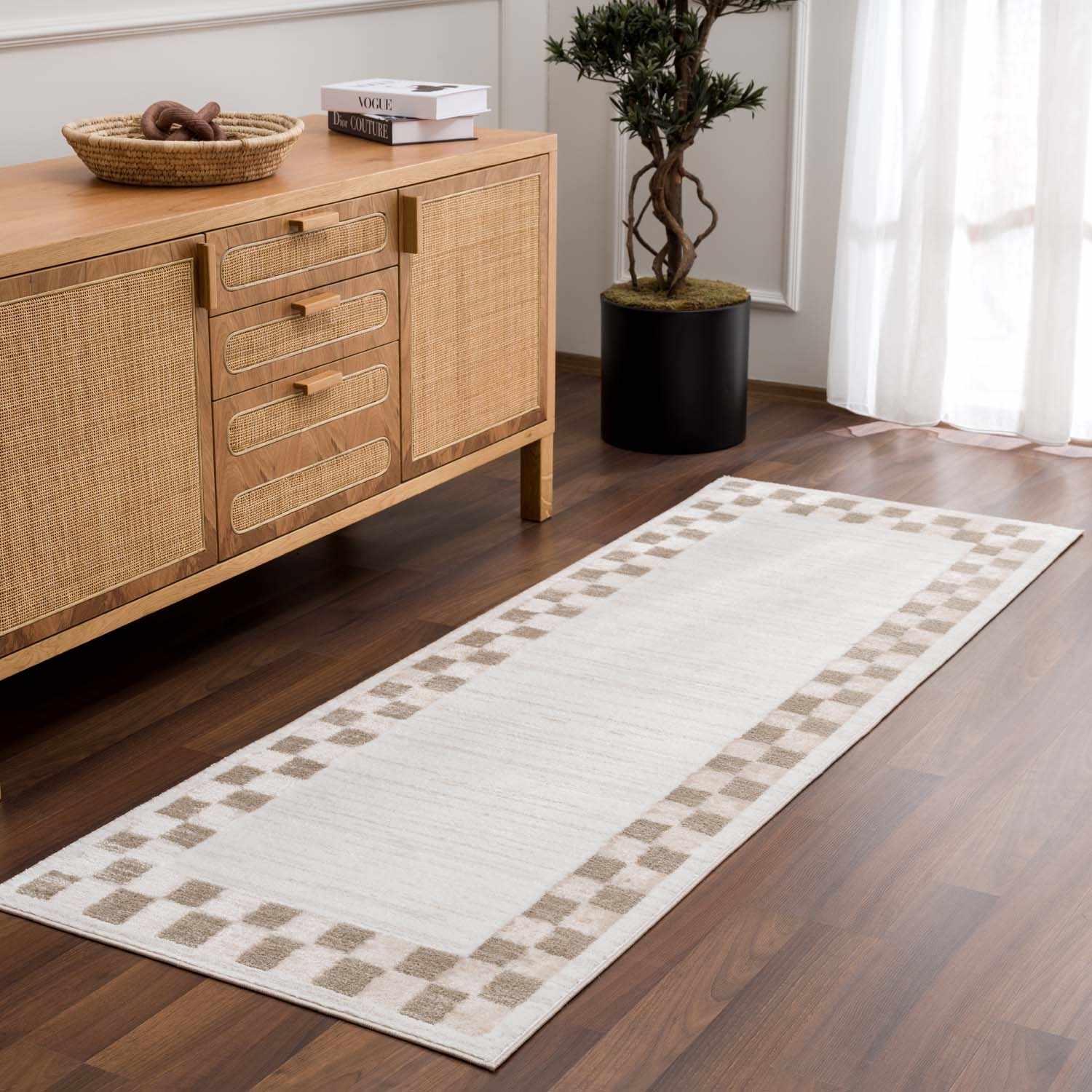 Azrika Beige Checkered Washable Rug - Image 4
