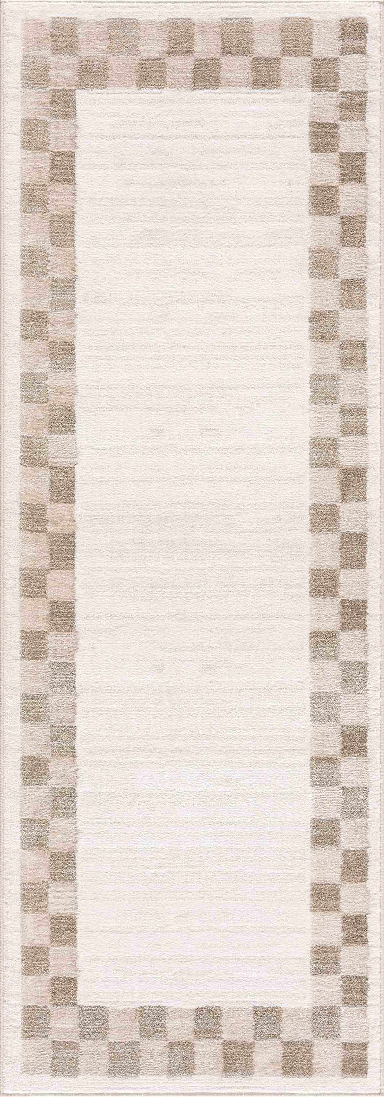 Azrika Beige Checkered Washable Rug - Image 9