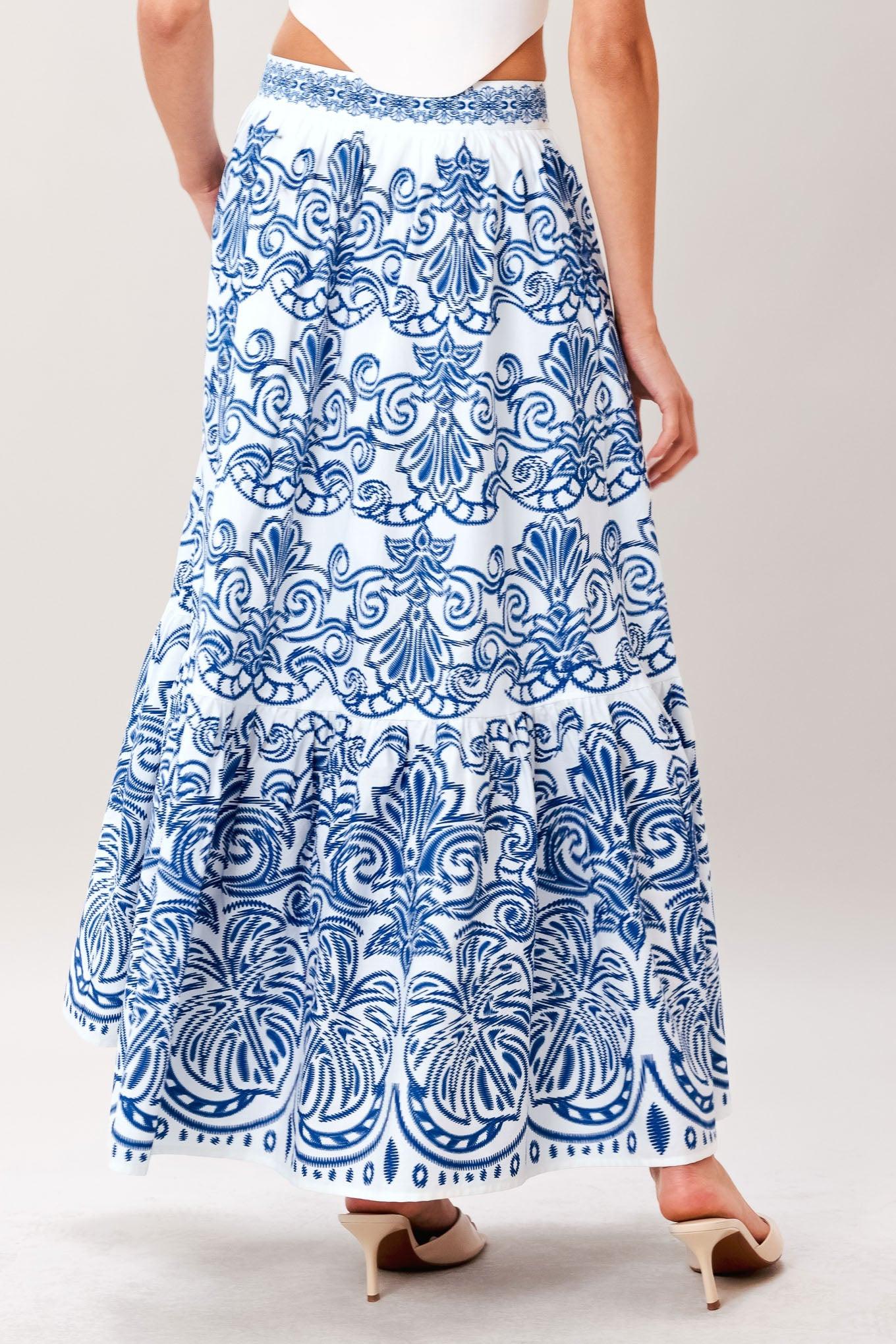 Azure Ornate Woven Full Midi Skirt - Image 2