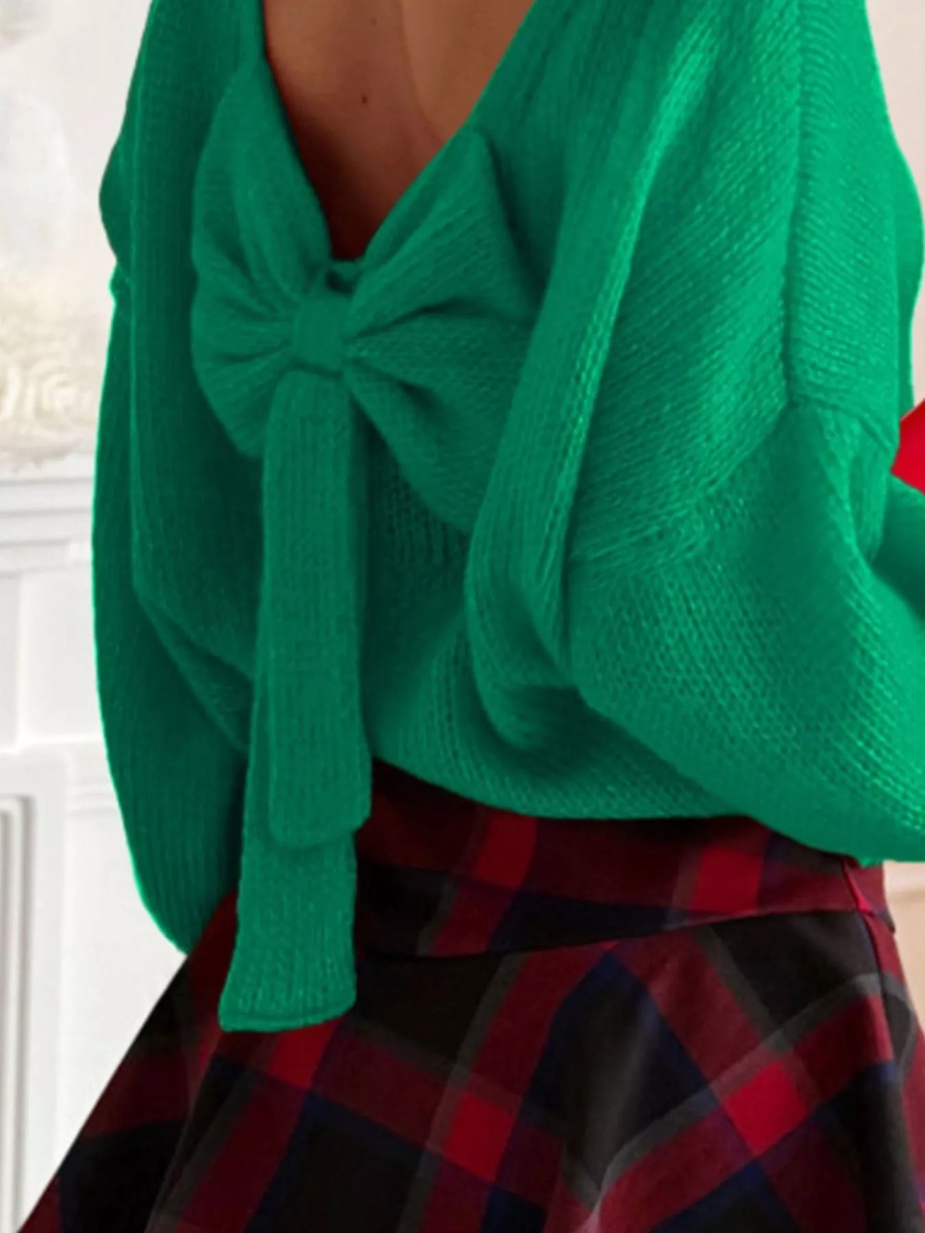 Back Bowknot Long Sleeve Sweater - Image 6