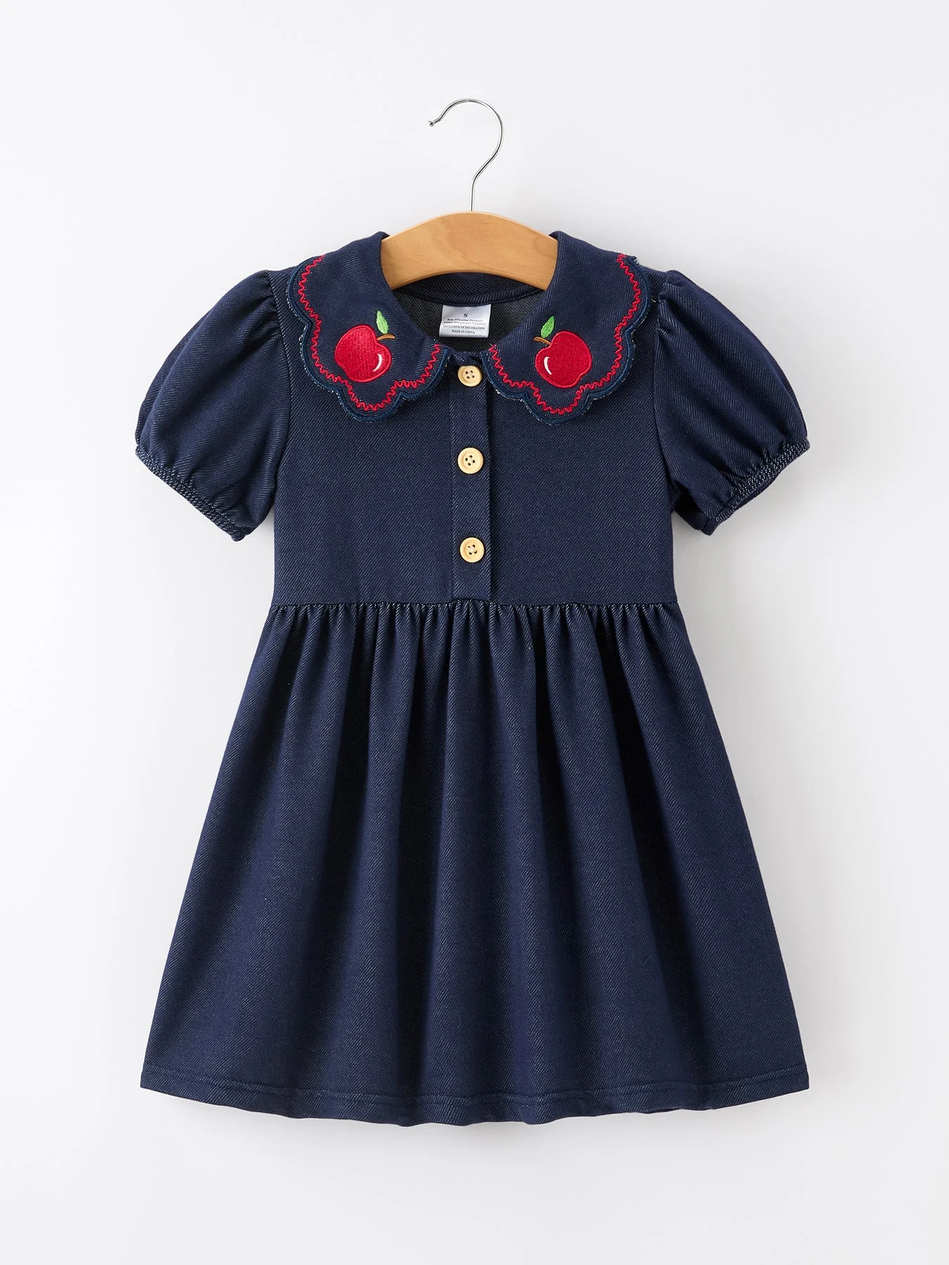 Back to School Apple Applique Girls Dress Petals Collar