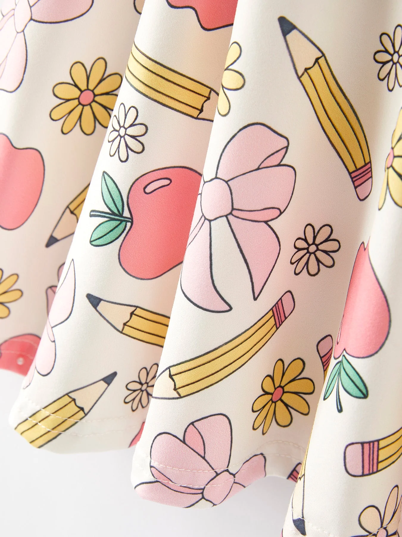 Back to School Apple, Pencil, and Floral Print Girls Dress - Image 3