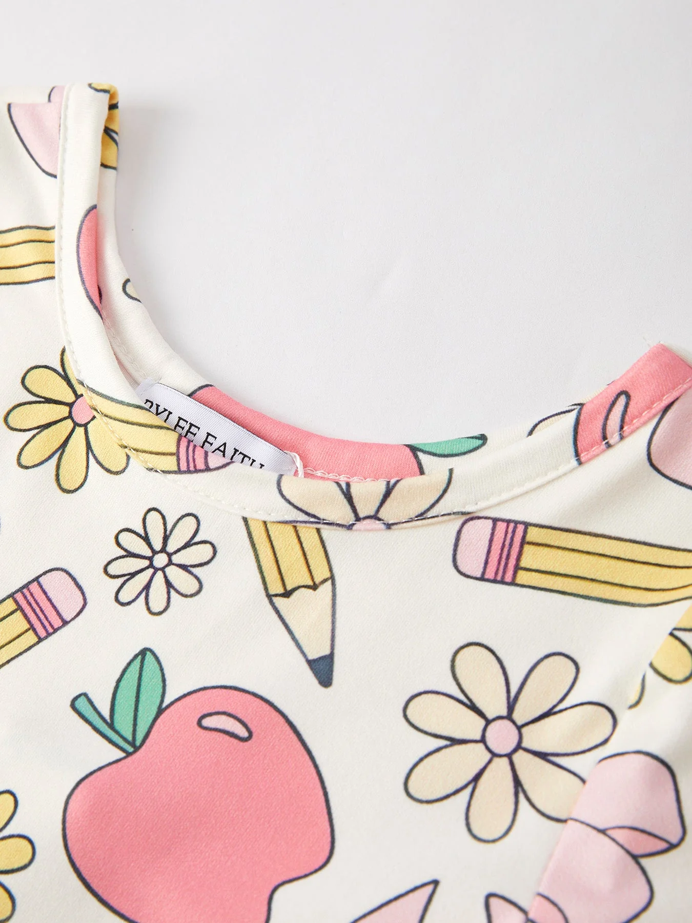 Back to School Apple, Pencil, and Floral Print Girls Dress - Image 4