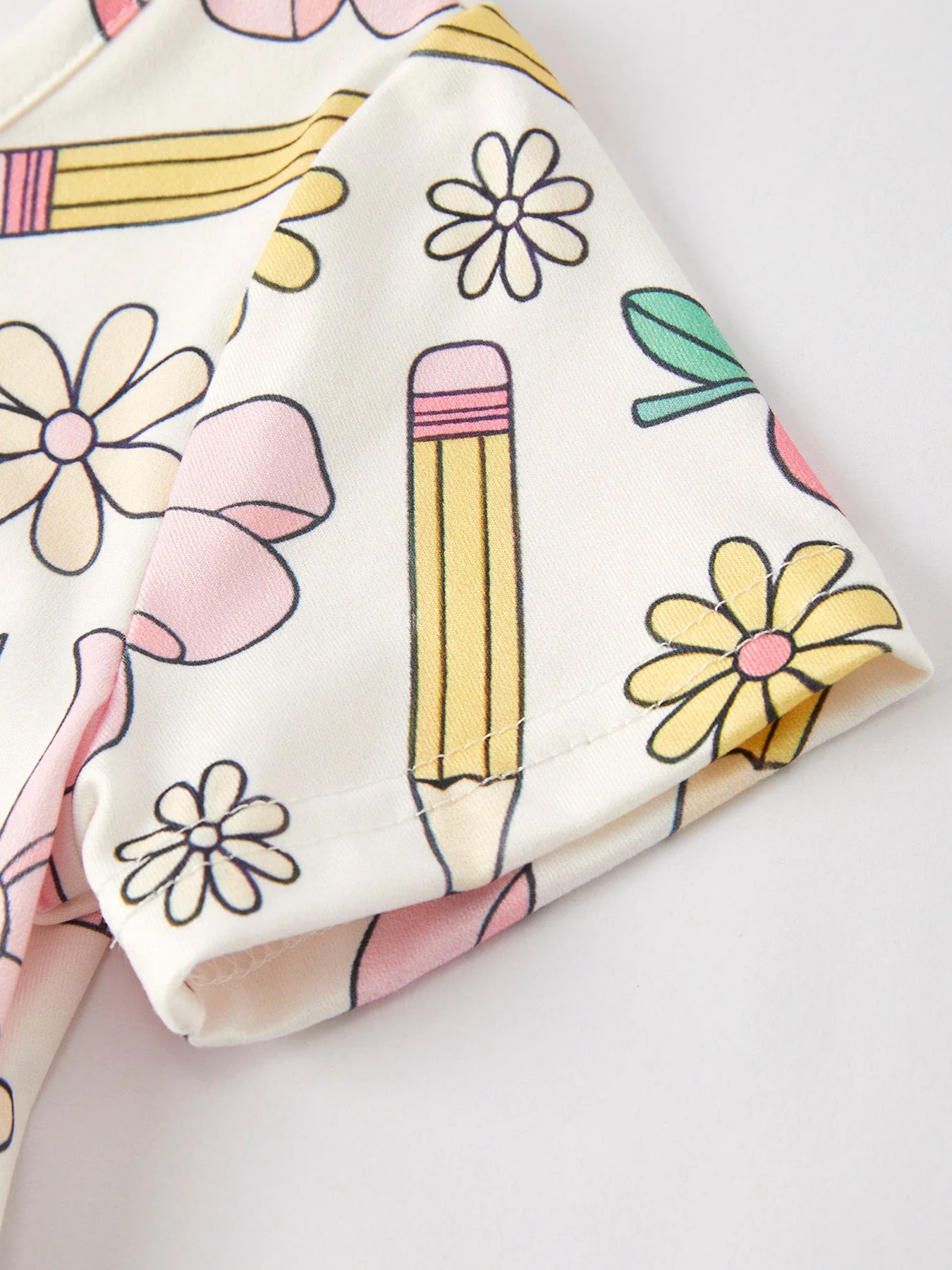 Back to School Apple, Pencil, and Floral Print Girls Dress - Image 5