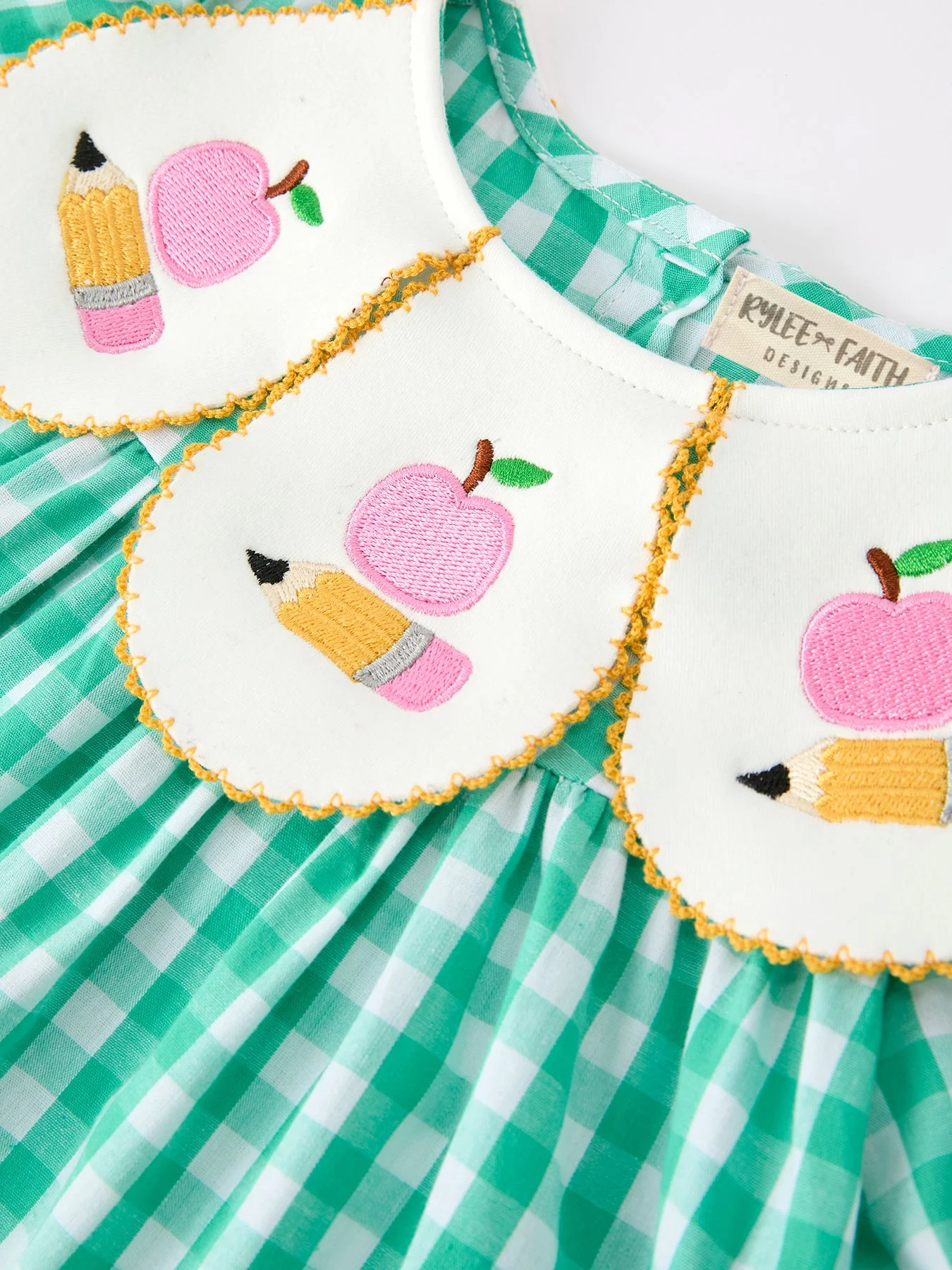 Back to School Apple Pencil Applique Girls Dress Petals Collar - Image 5