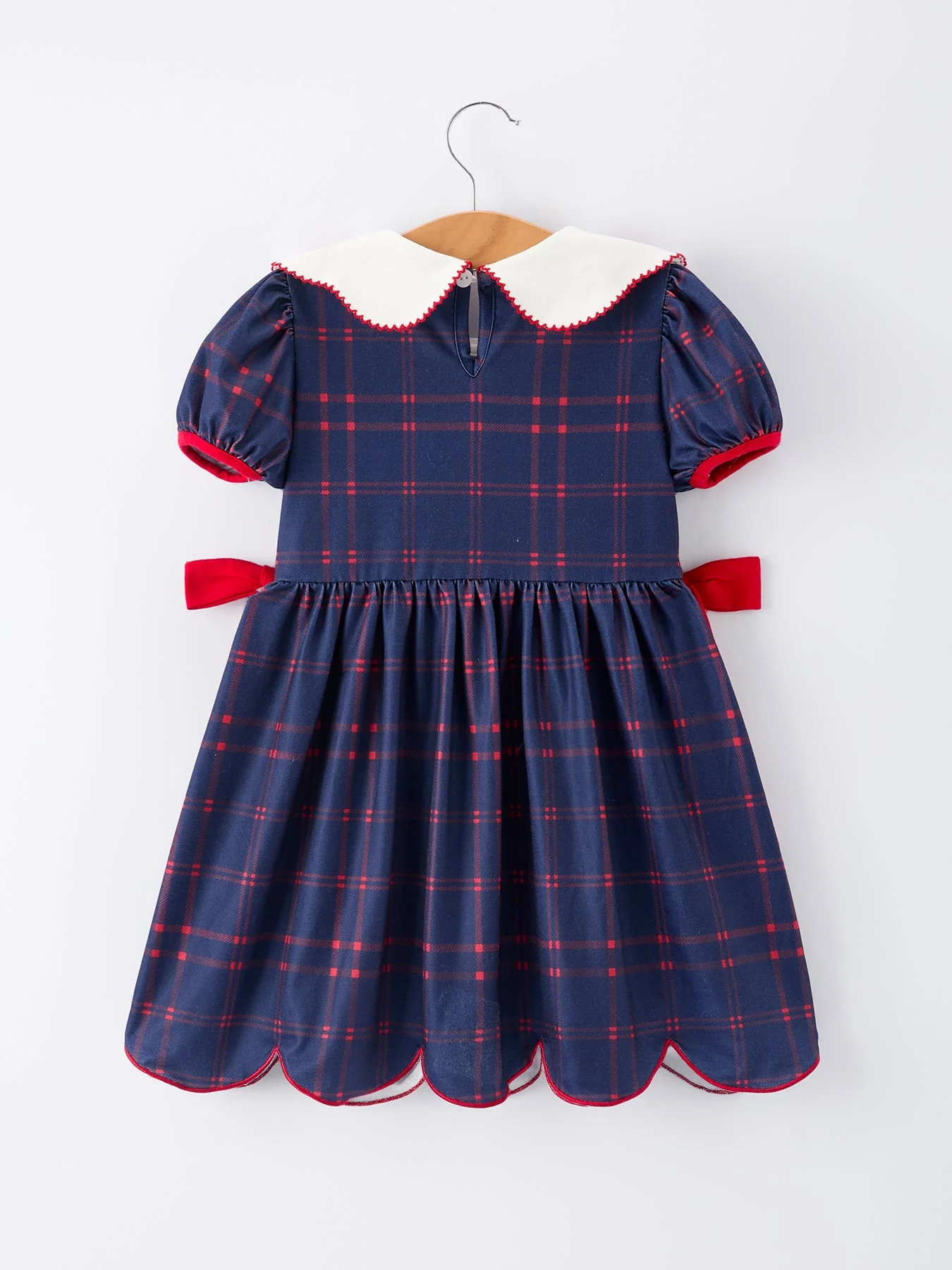 Back To School Apple Plaid Girls Dress Scallop Hem Bow - Image 2