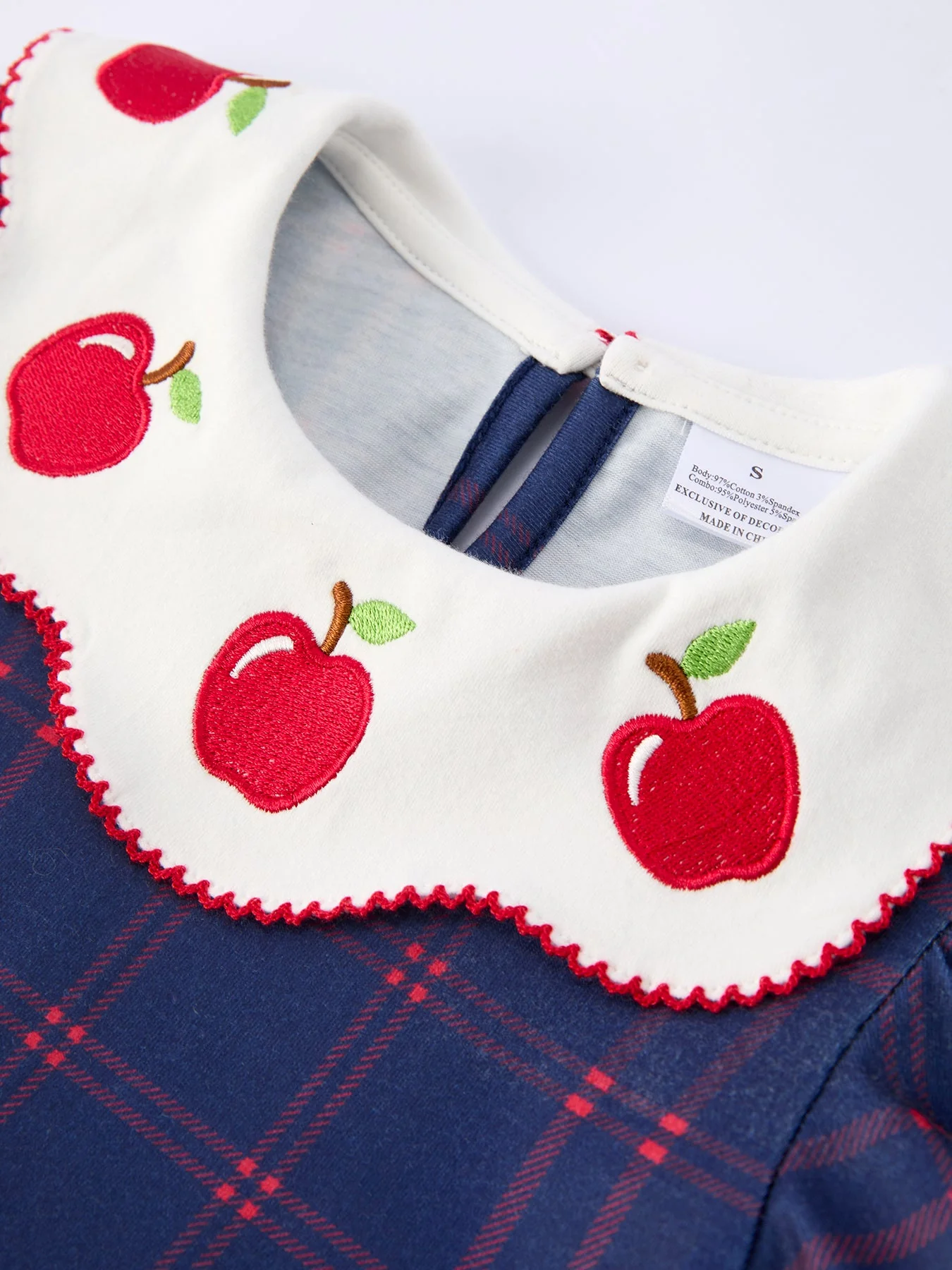 Back To School Apple Plaid Girls Dress Scallop Hem Bow - Image 3