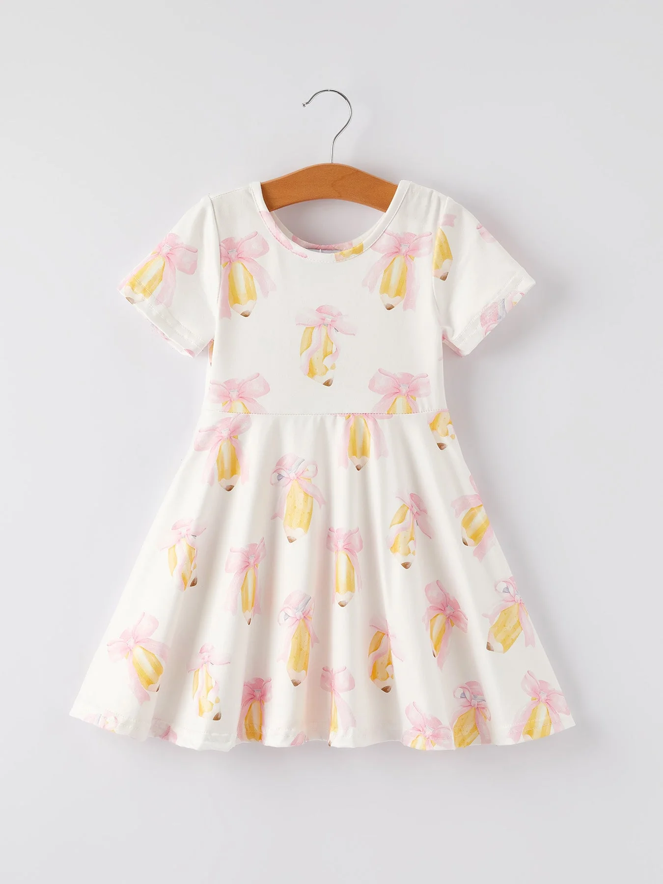 Back to School Bow Pencil Print Girls Dress