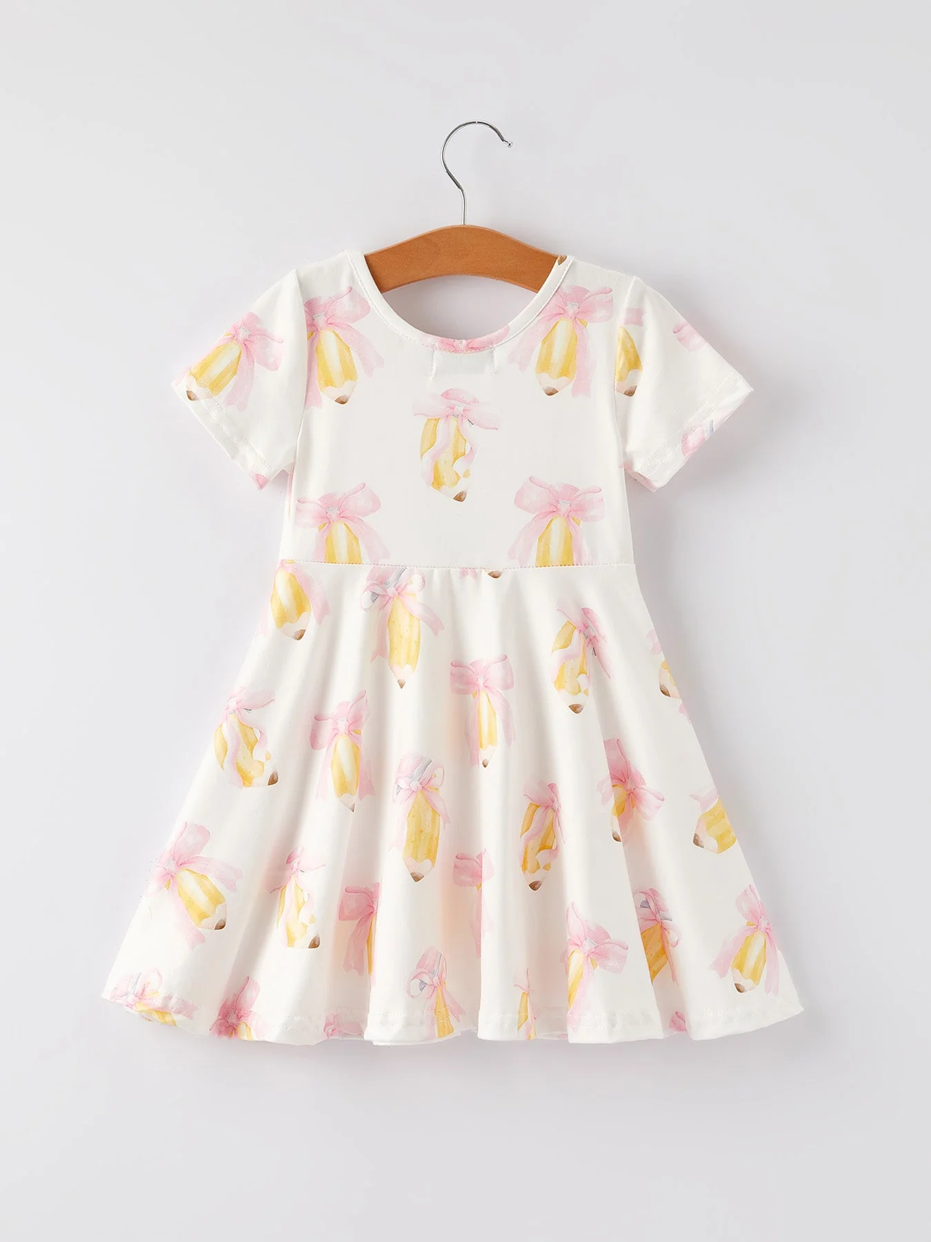 Back to School Bow Pencil Print Girls Dress - Image 2