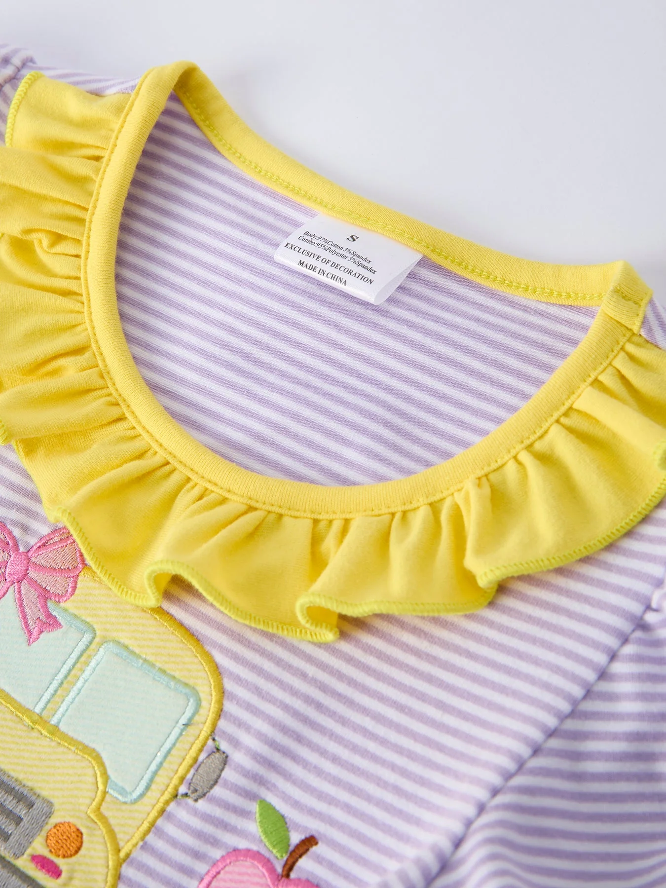 Back to School Bus Applique Ruffle Pocket Girls Dress - Image 3