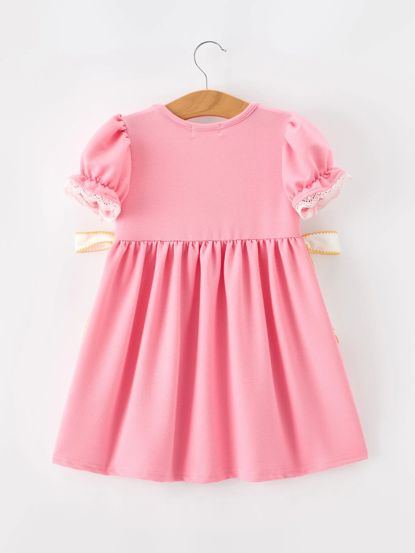 Back To School Embroidery Girls Dress Bow Ruffle Puff Sleeve - Image 2