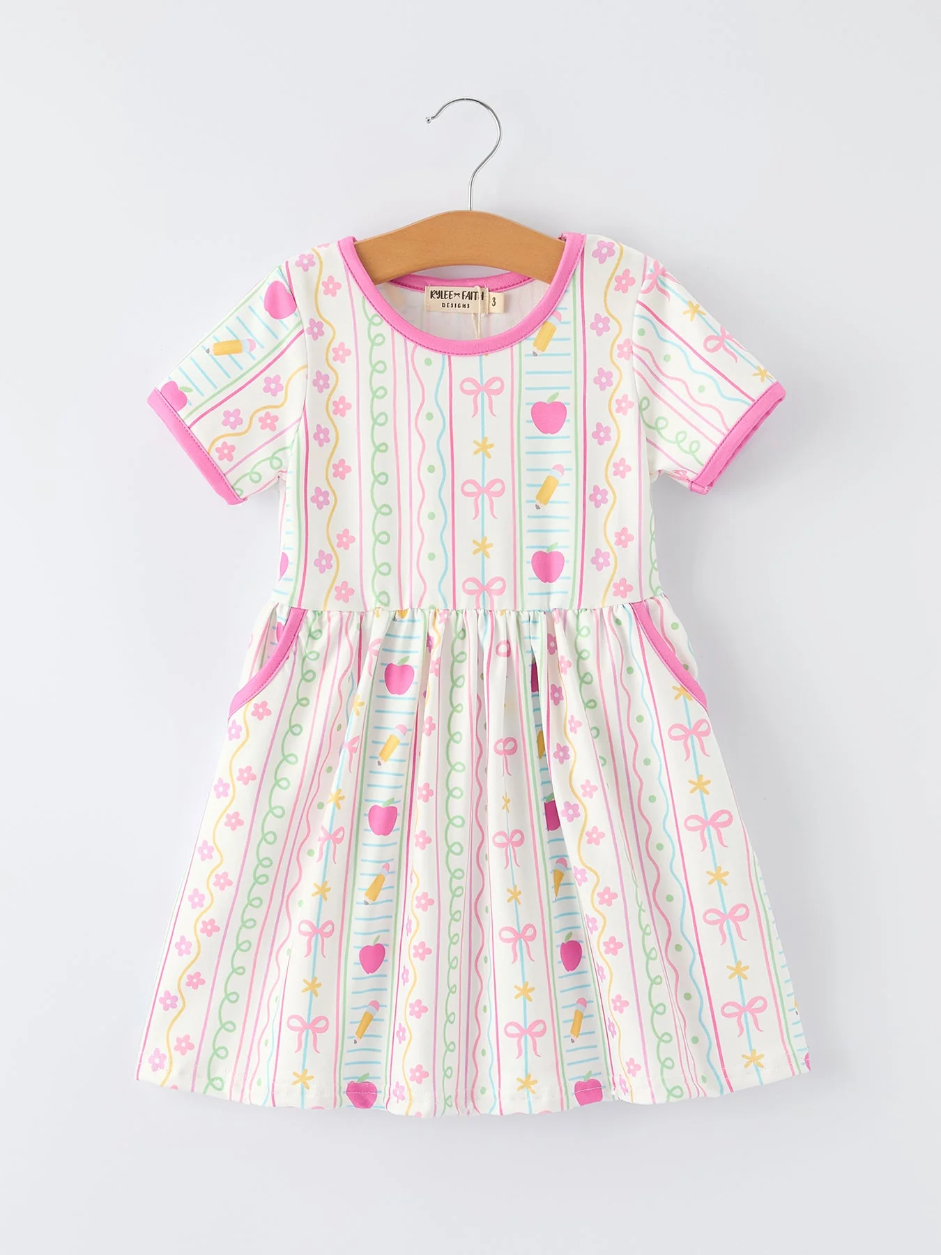 Back to School Girl Short Sleeve Dress Pocket Detail