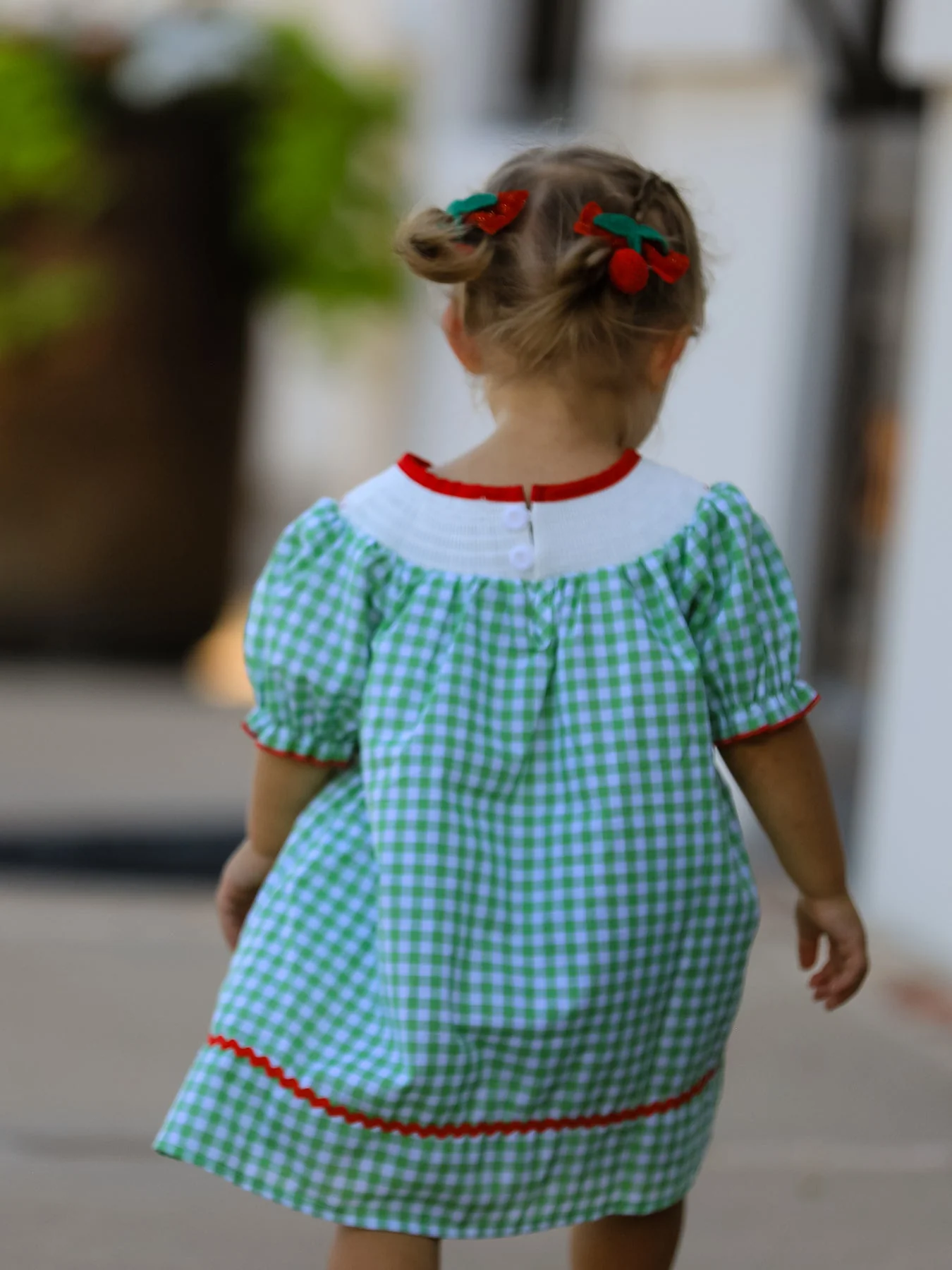 Back To School Girls Green Plaid Smocking Dress - Image 3