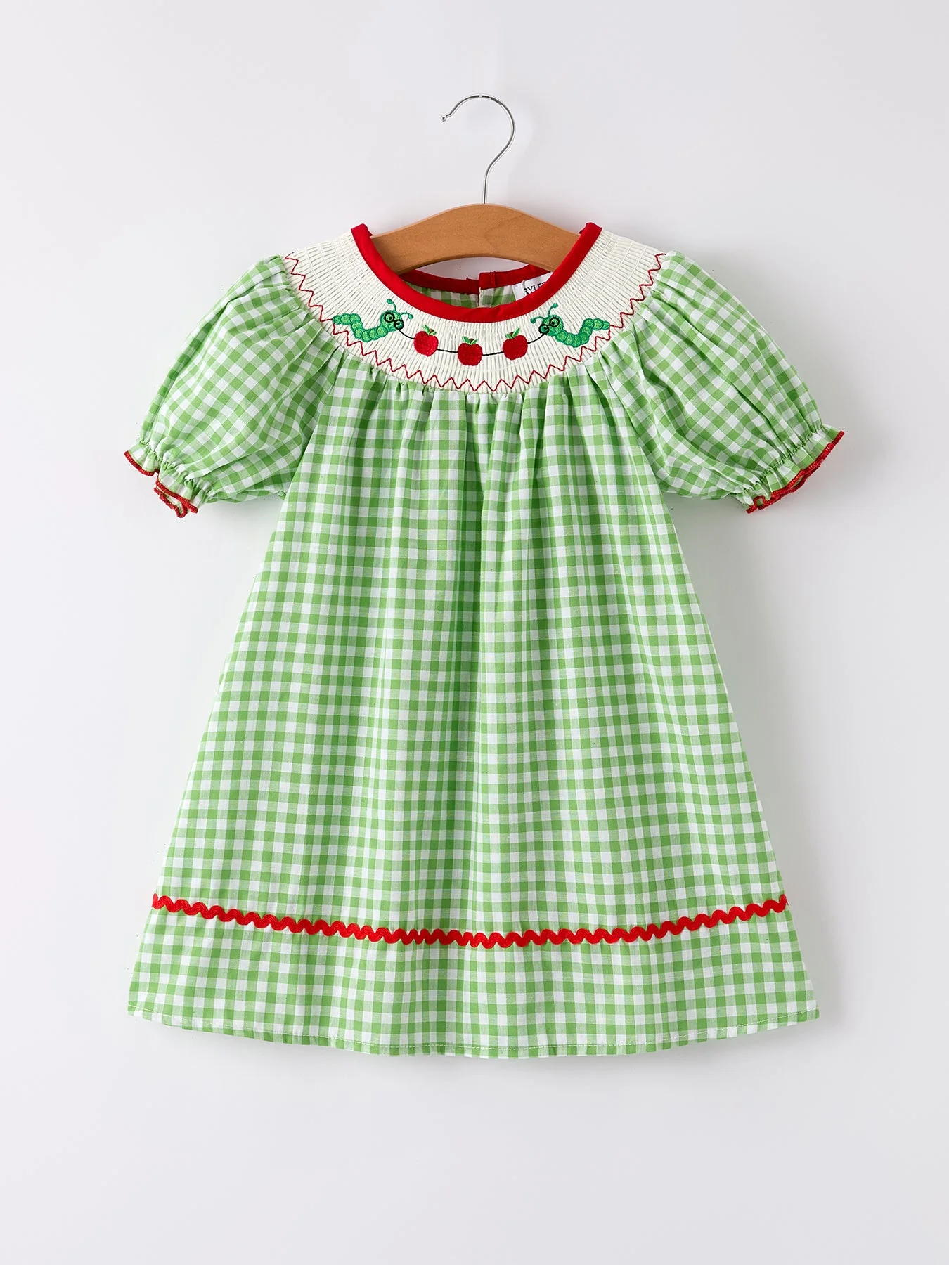 Back To School Girls Green Plaid Smocking Dress - Image 5