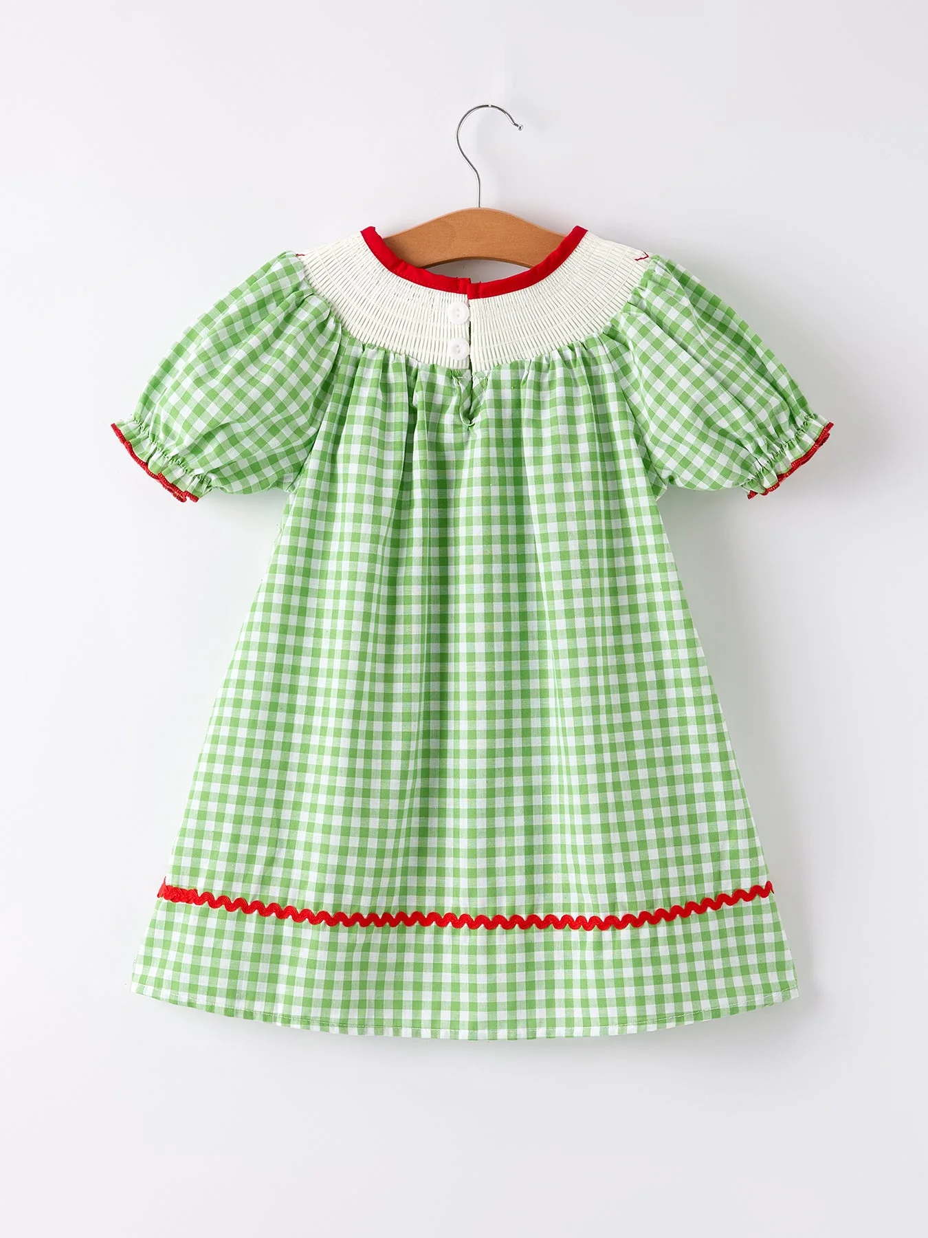 Back To School Girls Green Plaid Smocking Dress - Image 6
