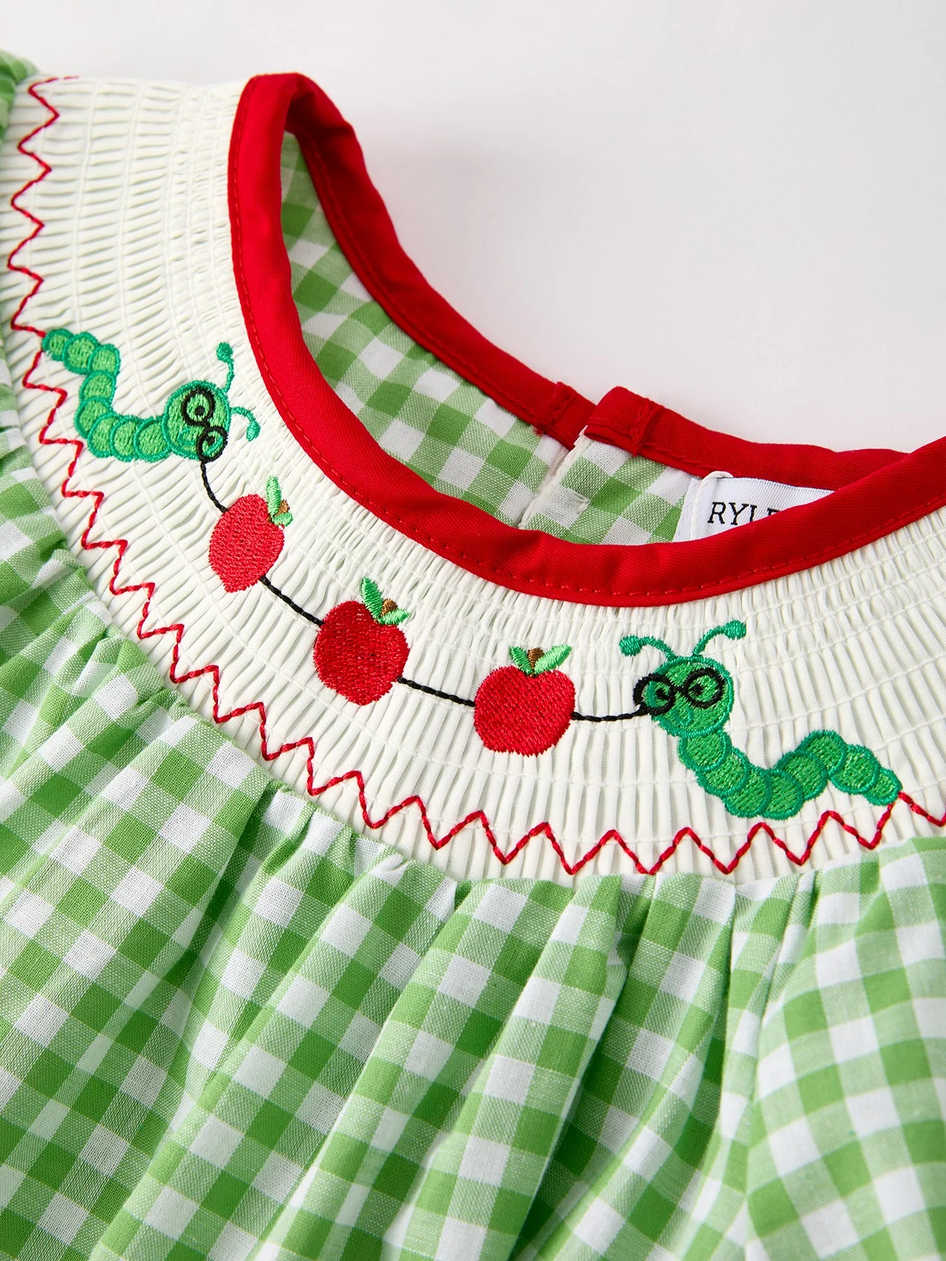 Back To School Girls Green Plaid Smocking Dress - Image 7