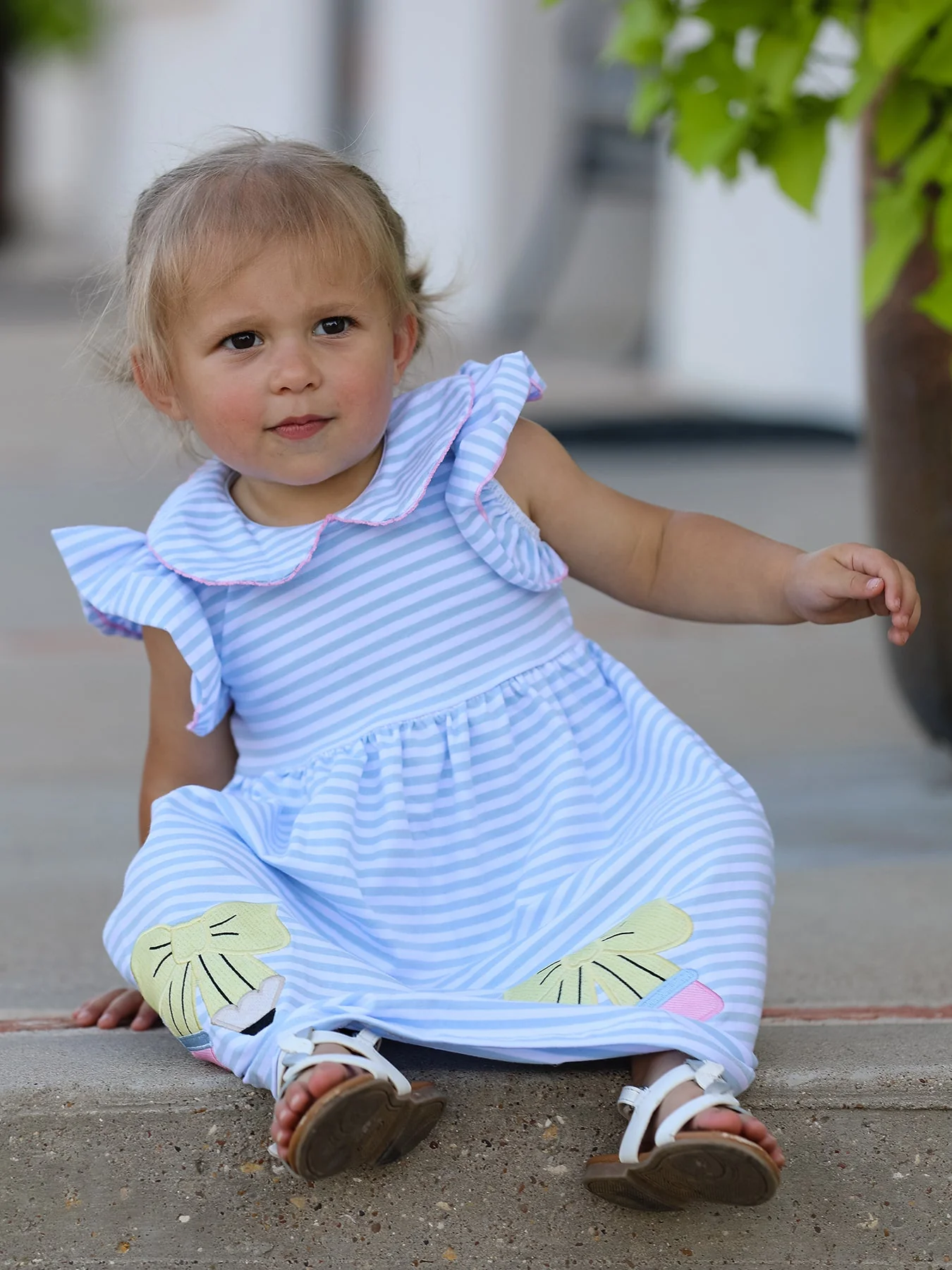 Back To School Girls Stripe Pencil Applique Bow Dress - Image 3