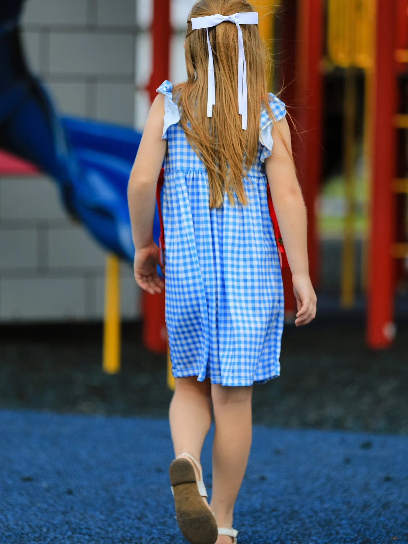 Back To School Girls Striped lapels Apple Bow Dress - Image 3