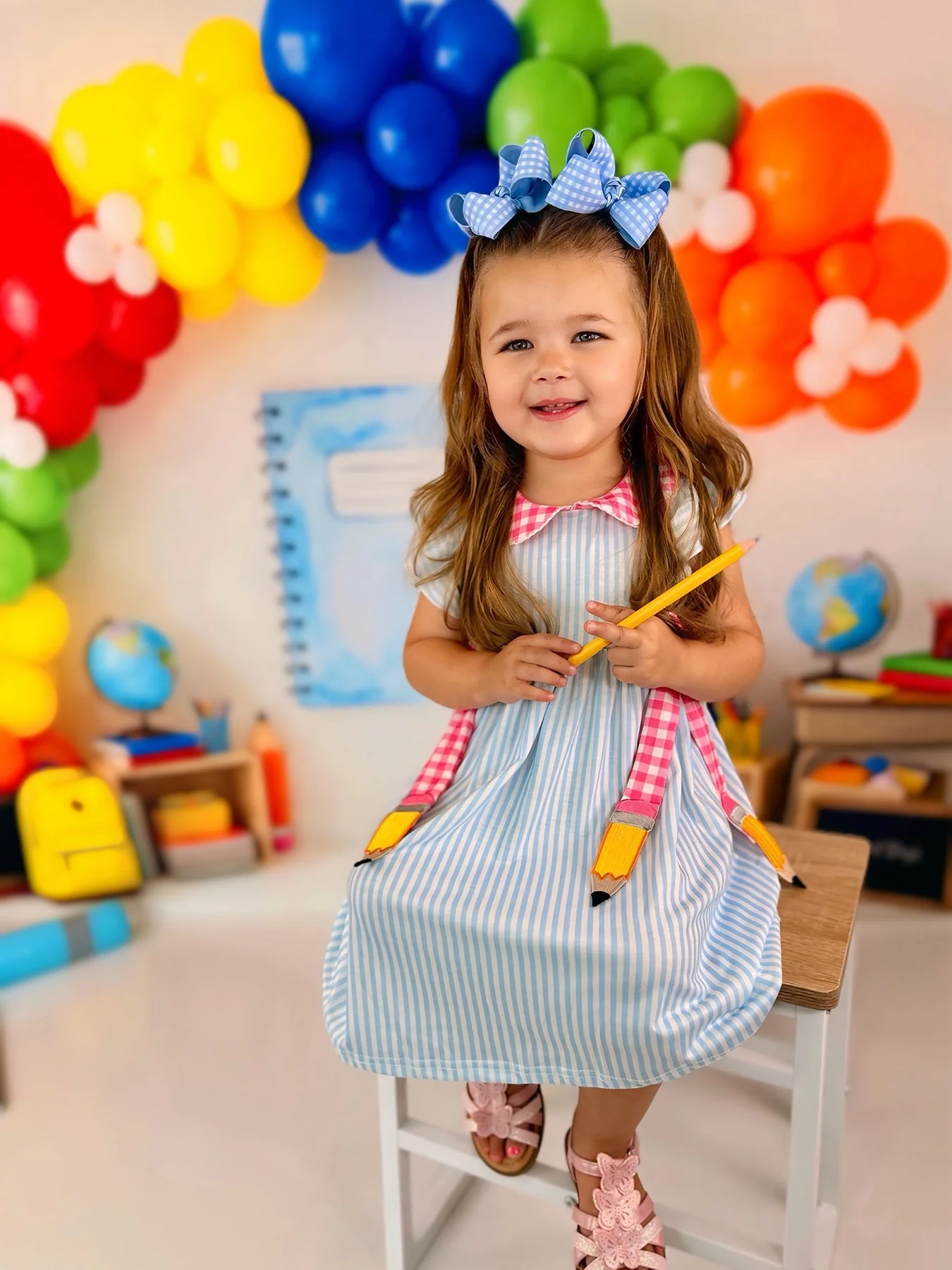 Back To School Girls Striped lapels Bow Dress - Image 14