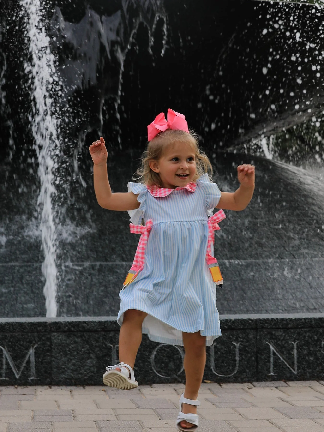 Back To School Girls Striped lapels Bow Dress - Image 2