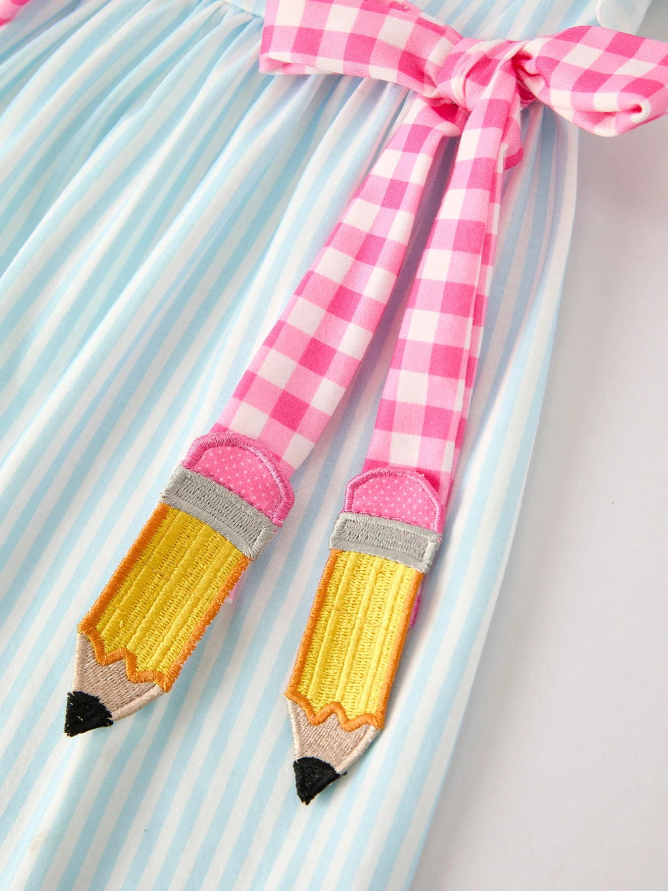 Back To School Girls Striped lapels Bow Dress - Image 9