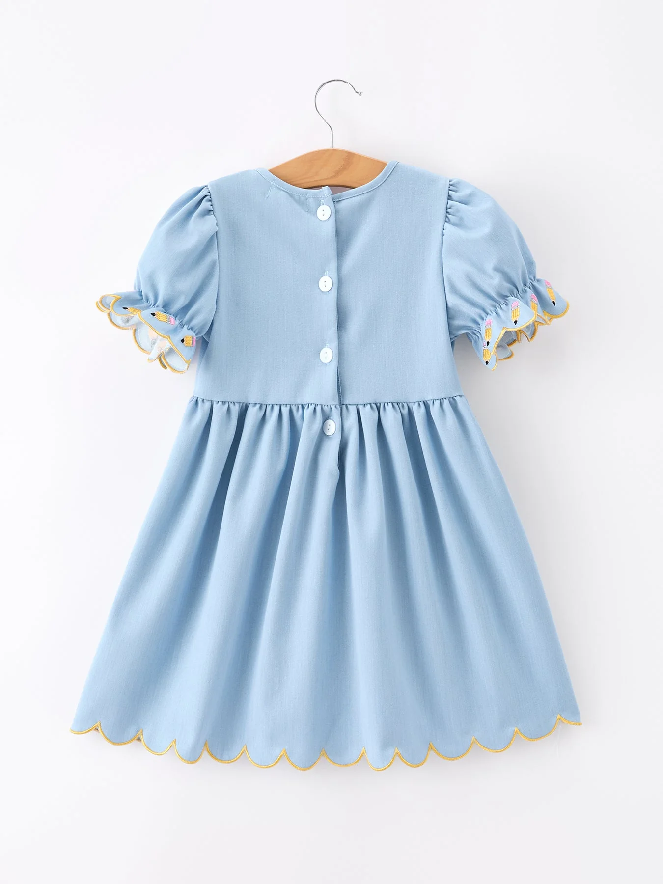 Back to School Pencil Applique Girl Dress Scallop Hem - Image 2