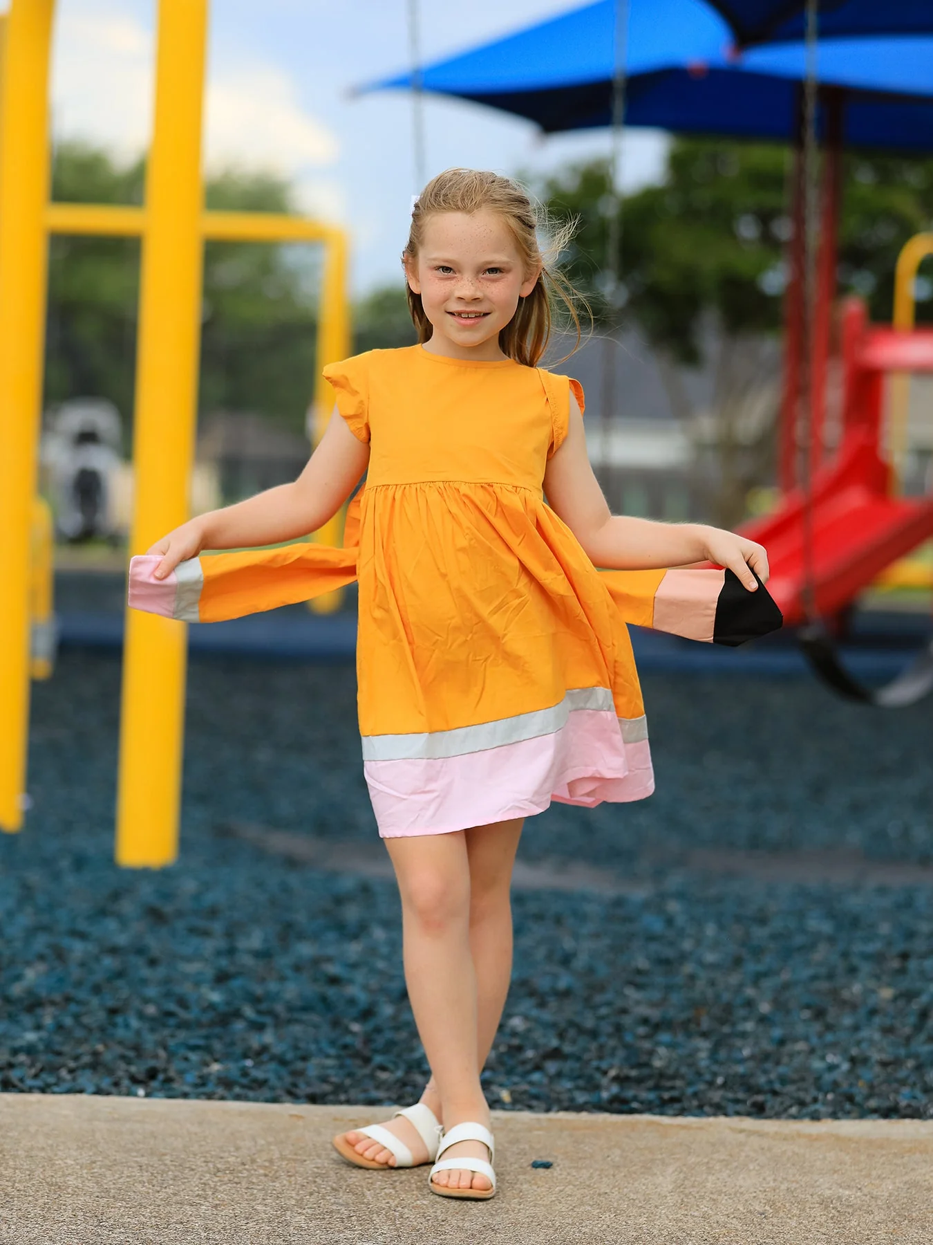 Back To School Pencil Girls Dress Color Block Bow Dress - Image 2