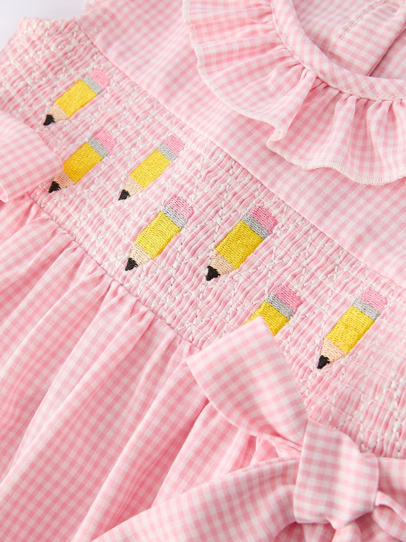 Back to School Pencil Plaid Girls Smocked Ruffle Collar Dress - Image 3