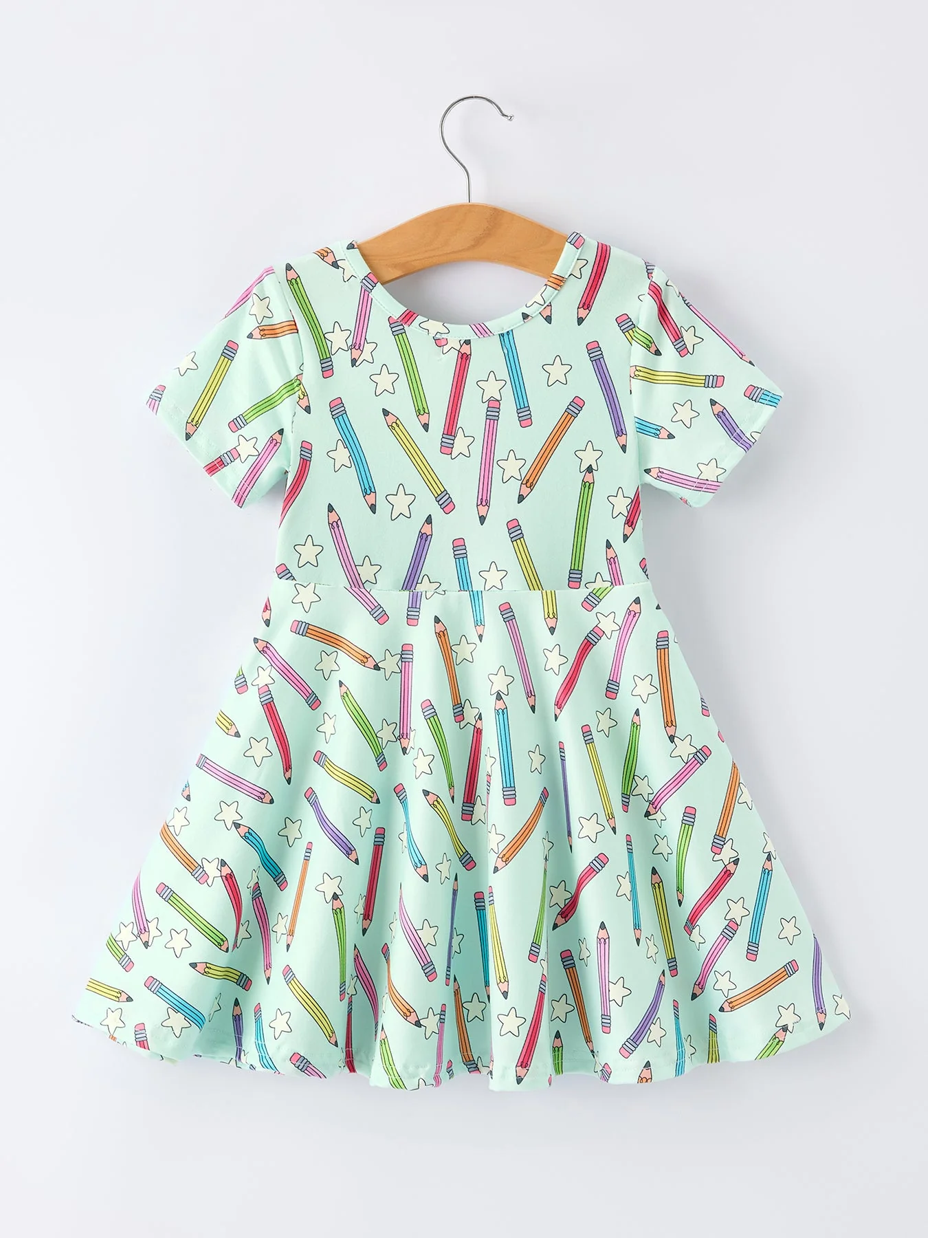 Back to School Pencil Print Girls Dress Short Sleeve - Image 2
