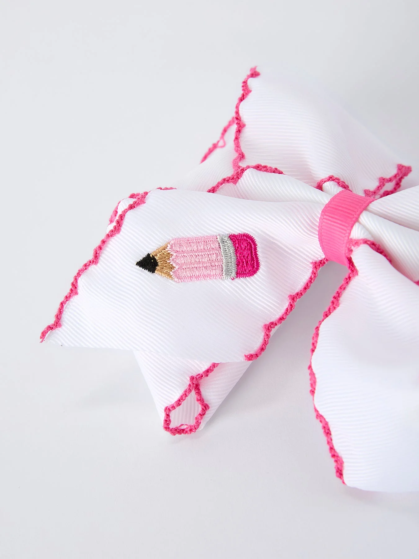 Back to School Pink Pencil Bow Hair Clip 6.25 Inch - Image 4