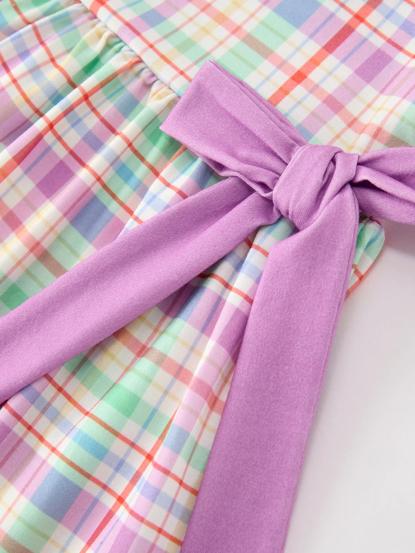 Back To School Plaid Crayon Embroidery Girls Dress Bow Puff Sleeve - Image 9