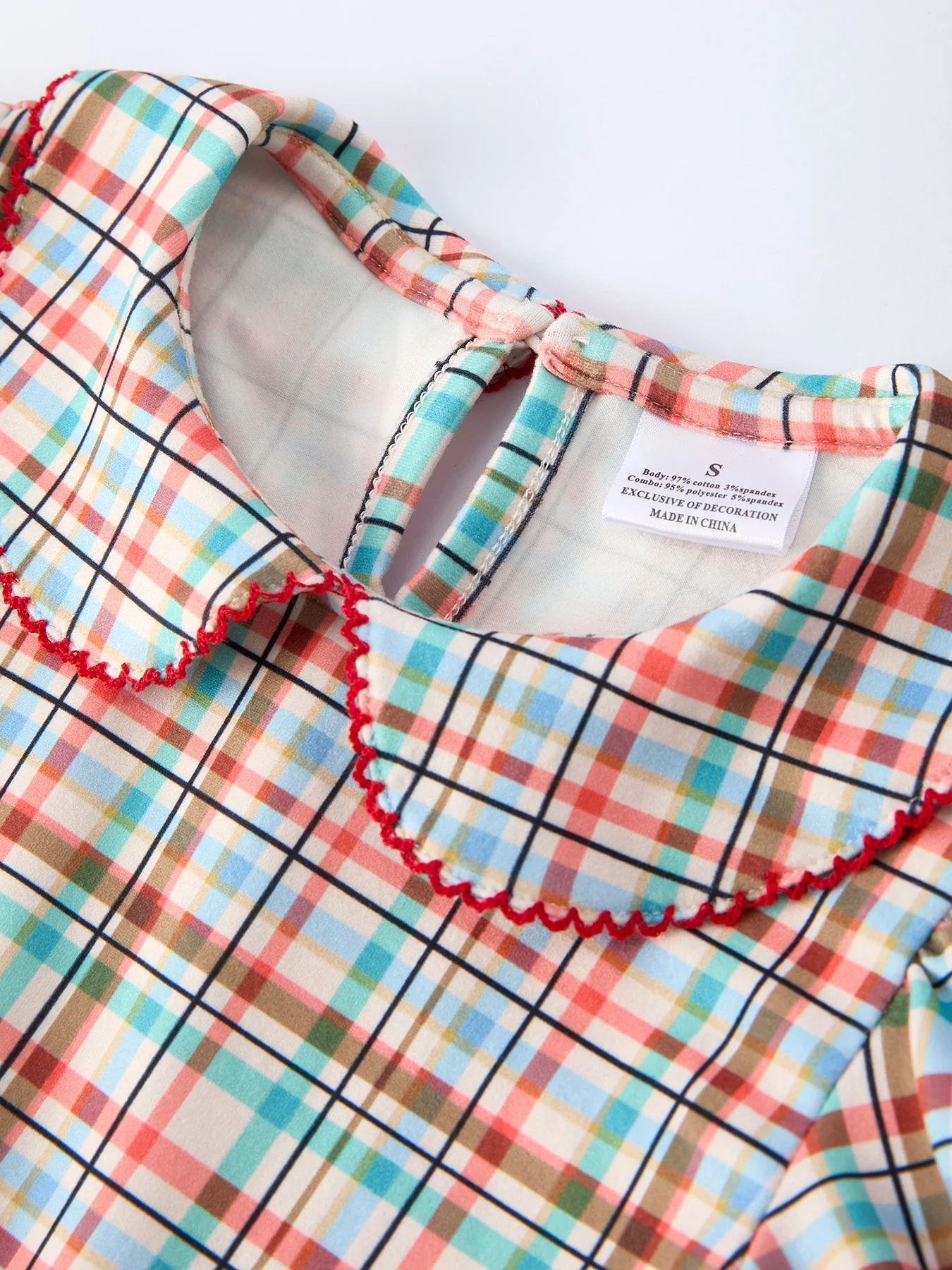Back to School Plaid Girls Dress Apple Applique Peter Pan Collar - Image 3