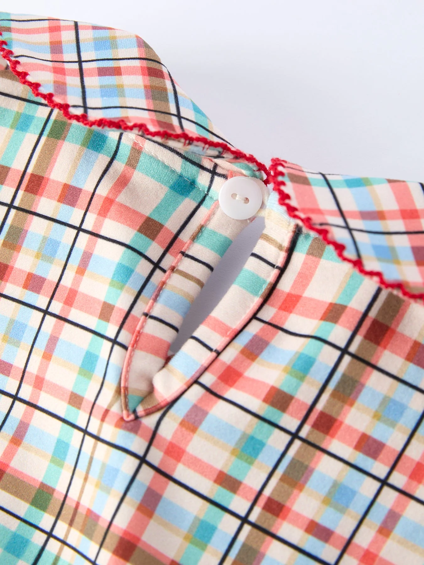 Back to School Plaid Girls Dress Apple Applique Peter Pan Collar - Image 4